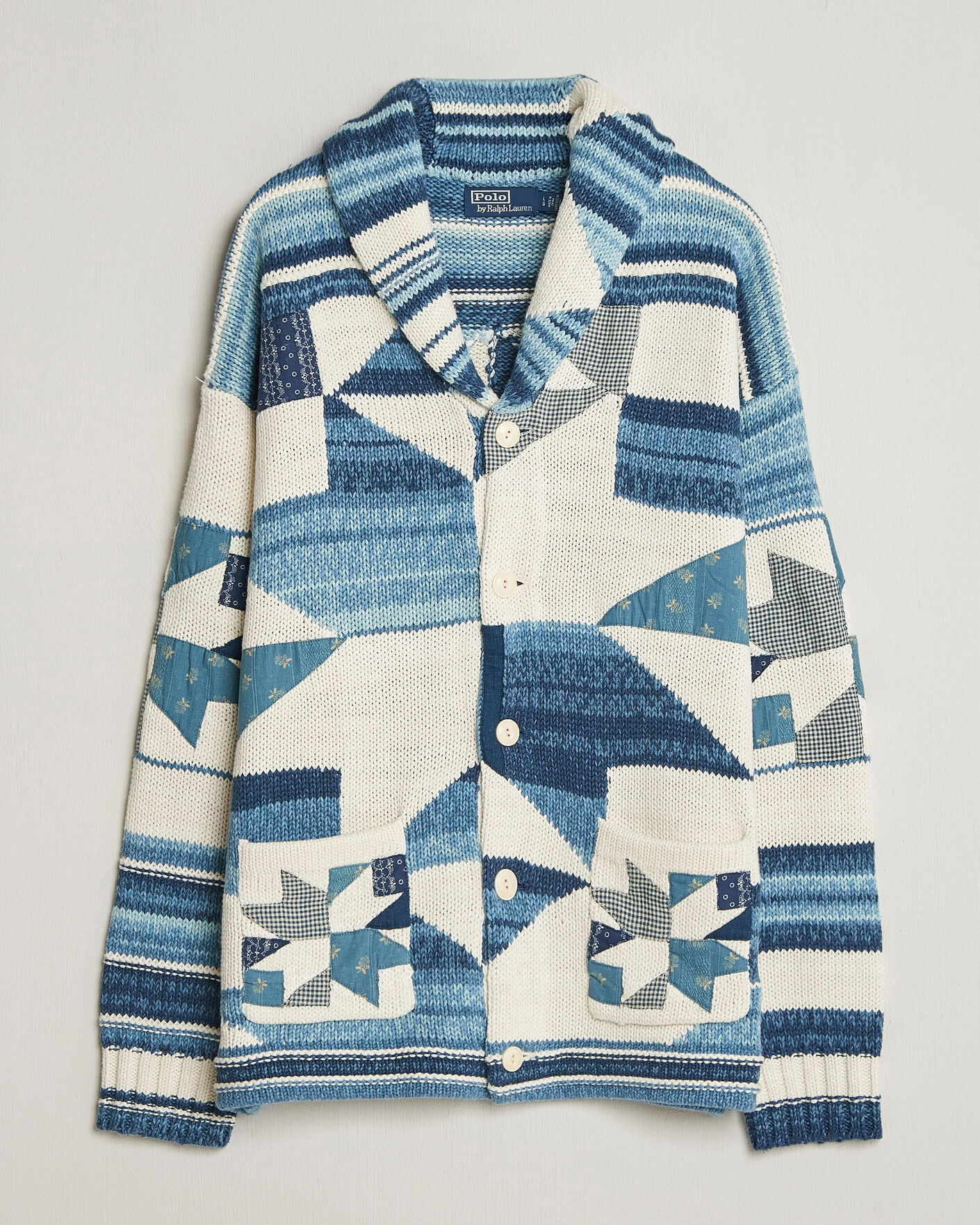 Heren | Truien | Polo Ralph Lauren | Cotton Linen Cardigan Cream Blue Combo