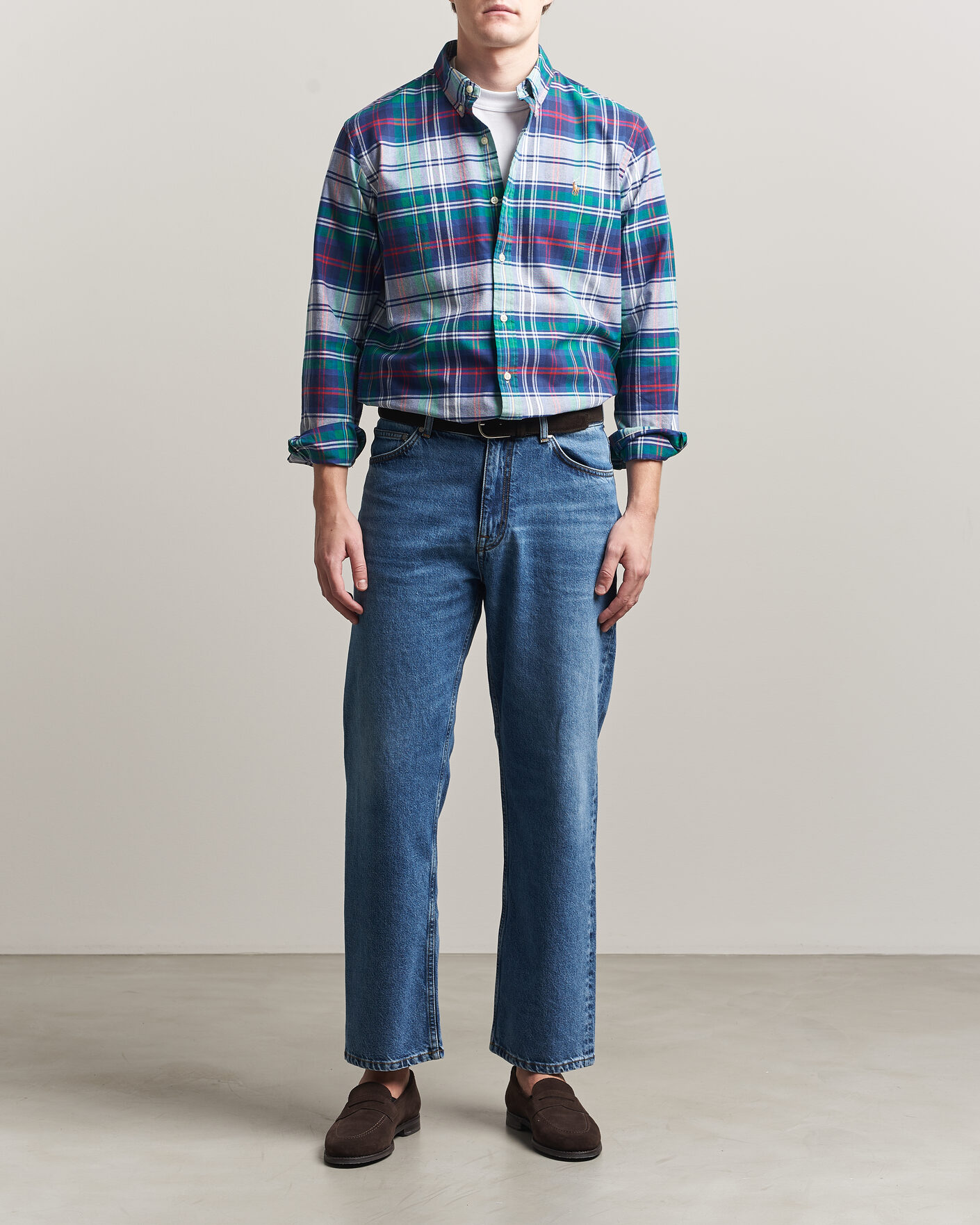 Homme | Chemises | Polo Ralph Lauren | Custom Fit Checked Oxford Shirt Green/Blue Multi