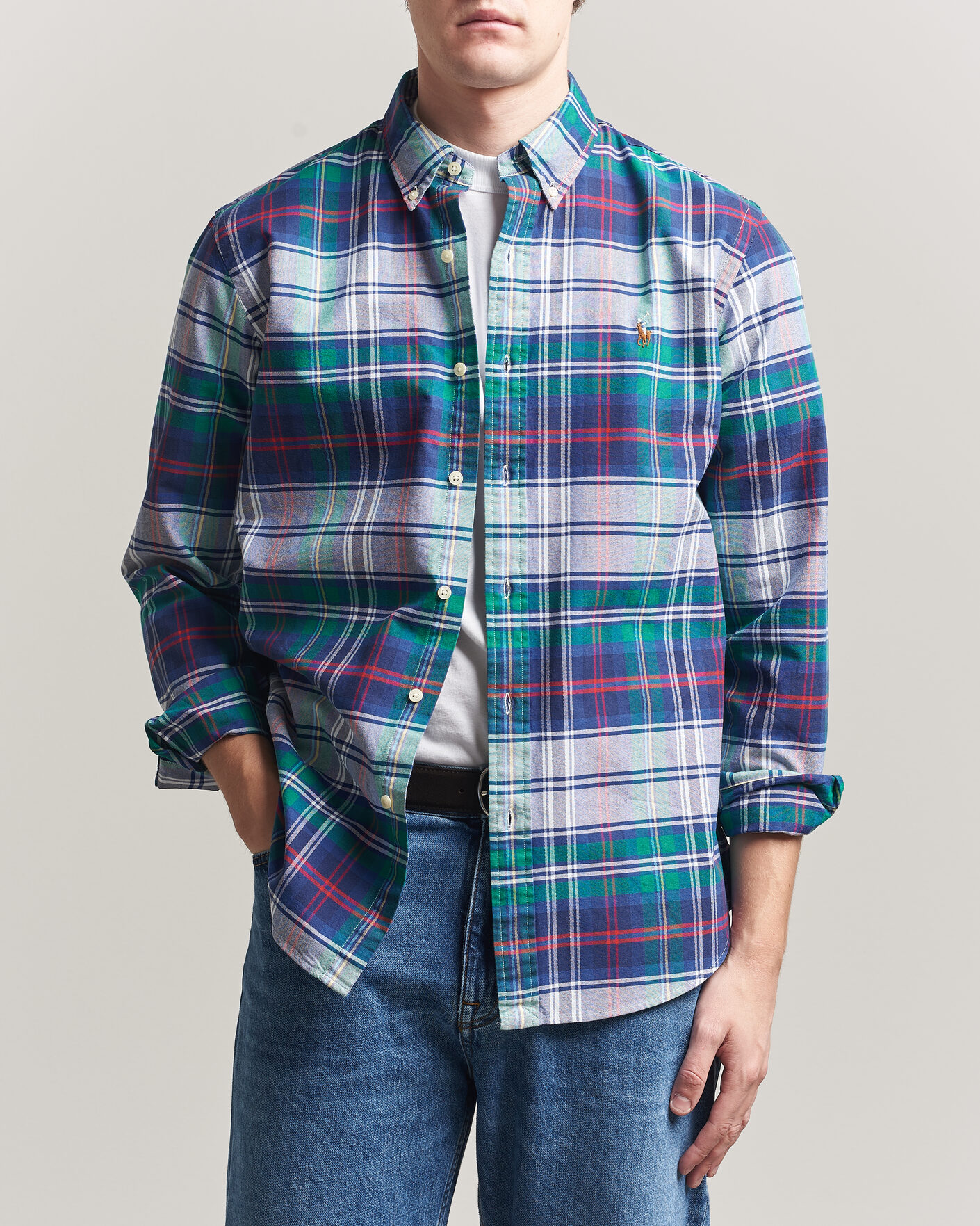 Heren | Overhemden | Polo Ralph Lauren | Custom Fit Checked Oxford Shirt Green/Blue Multi