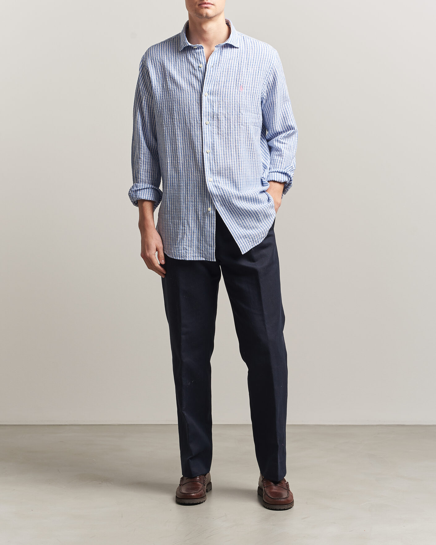 Heren | Overhemden | Polo Ralph Lauren | Cotton/Linen Seersucker Shirt Blue/White