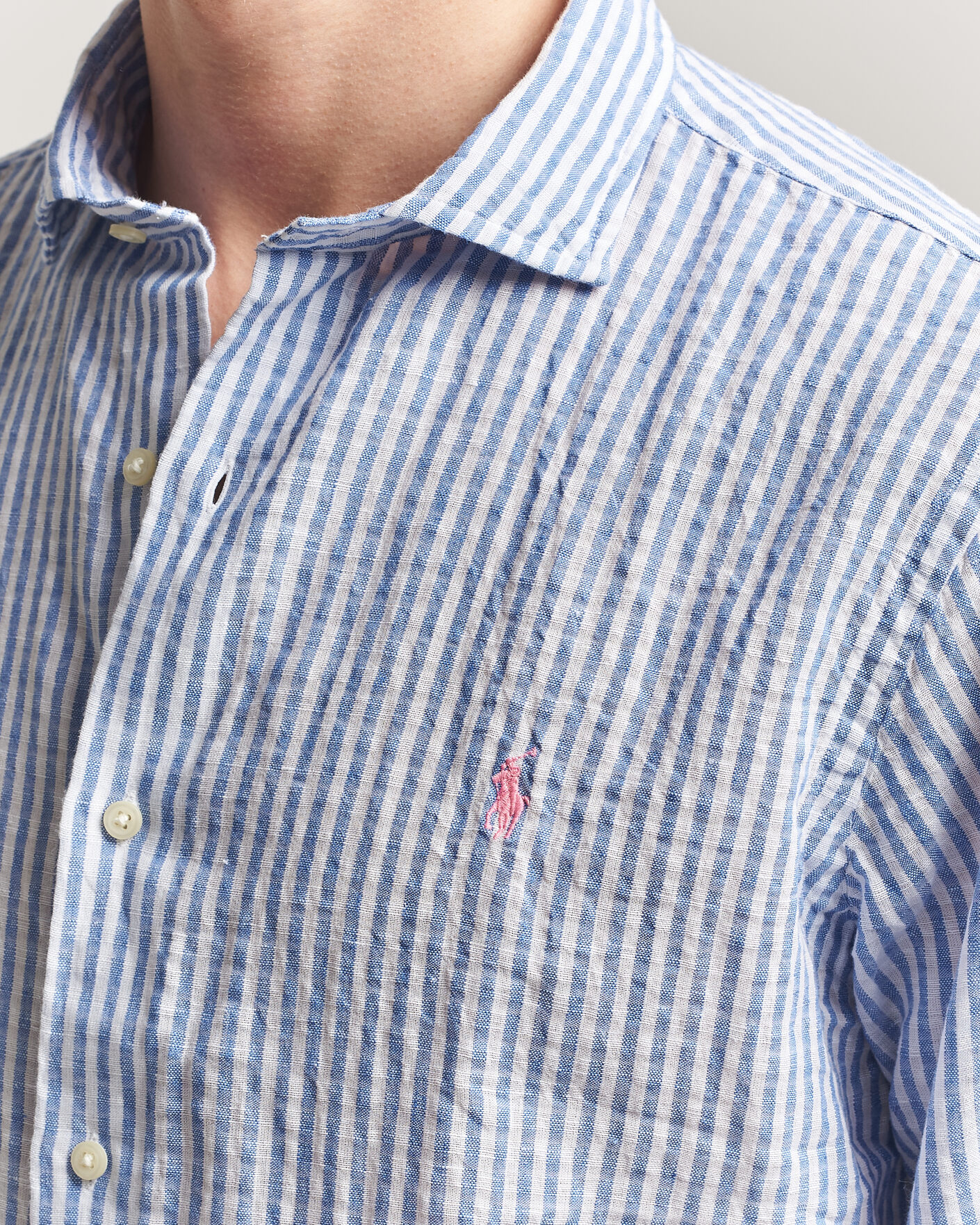 Heren | Overhemden | Polo Ralph Lauren | Cotton/Linen Seersucker Shirt Blue/White