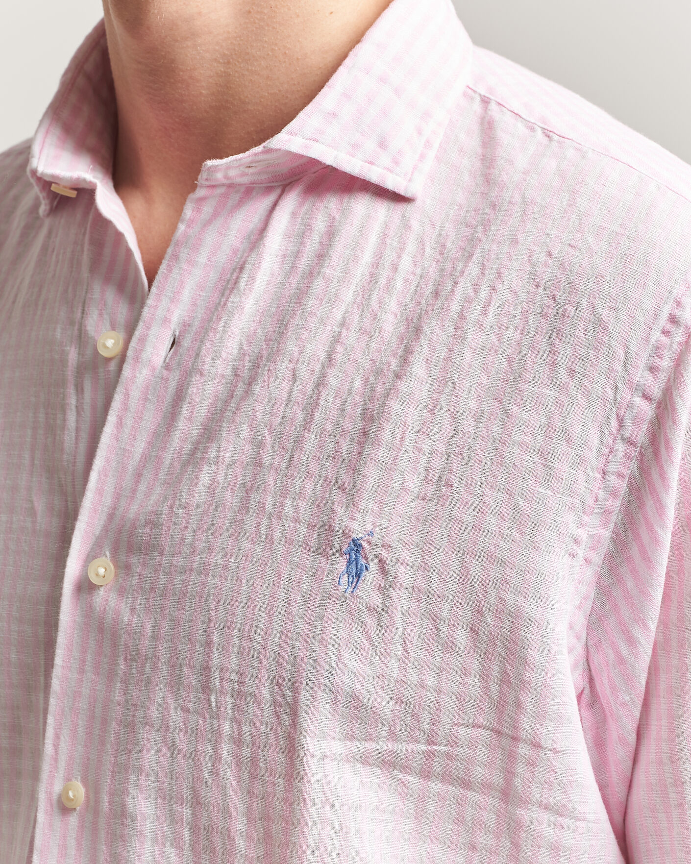 Heren | Overhemden | Polo Ralph Lauren | Cotton/Linen Seersucker Shirt Pink/White