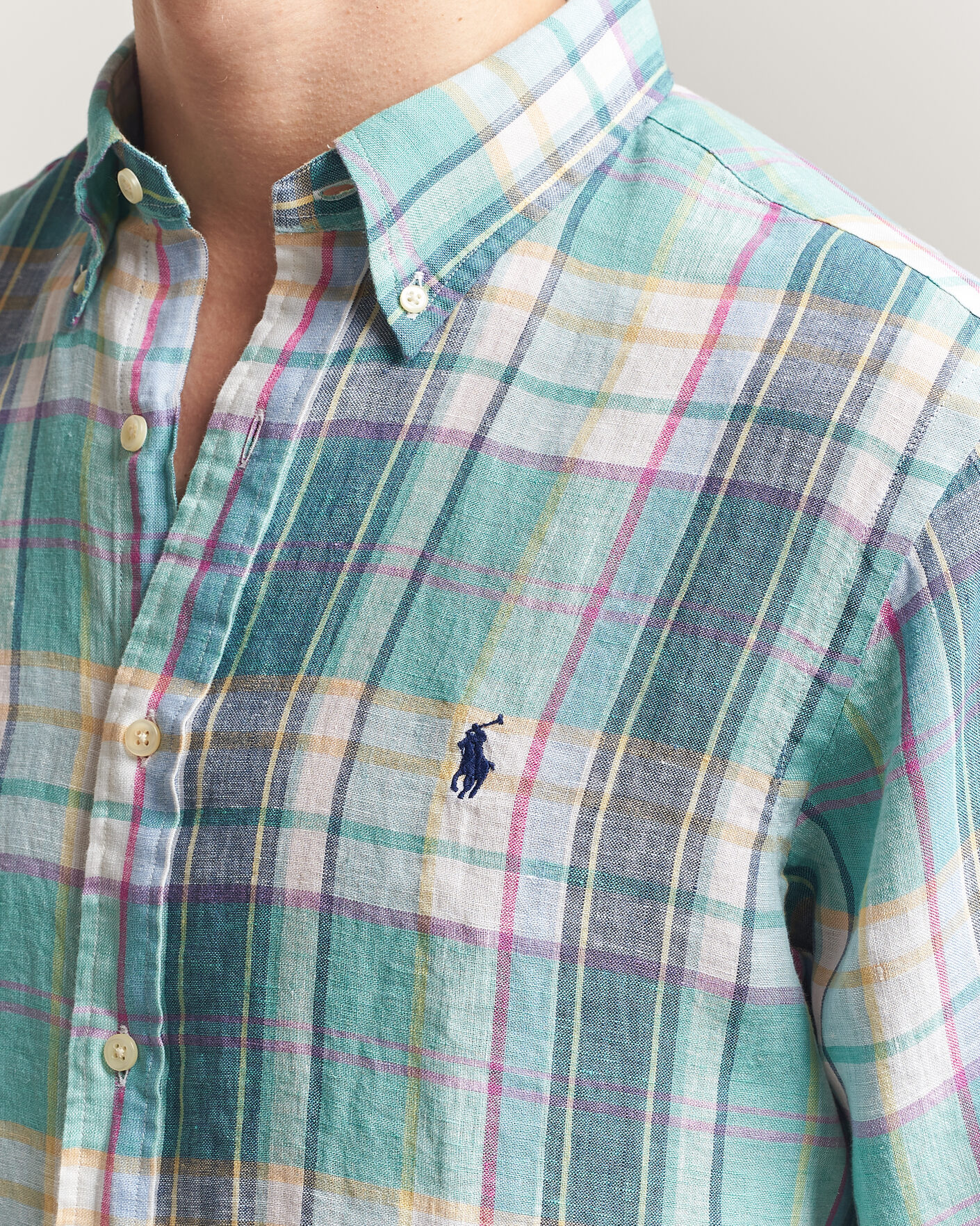 Heren | Overhemden | Polo Ralph Lauren | Custom Fit Check Linen Shirt Green/Blue/White