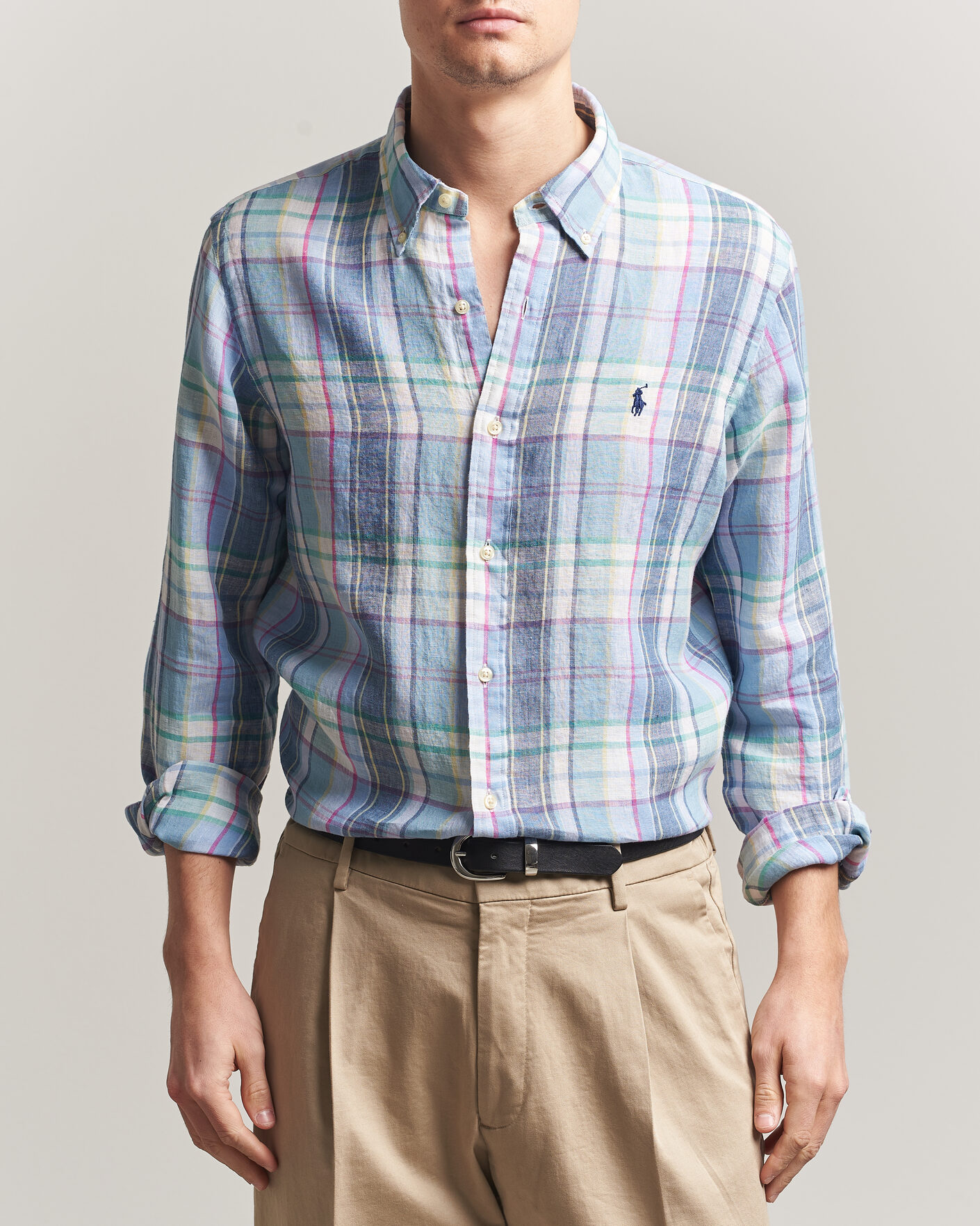 Heren | Overhemden | Polo Ralph Lauren | Custom Fit Check Linen Shirt Blue/White