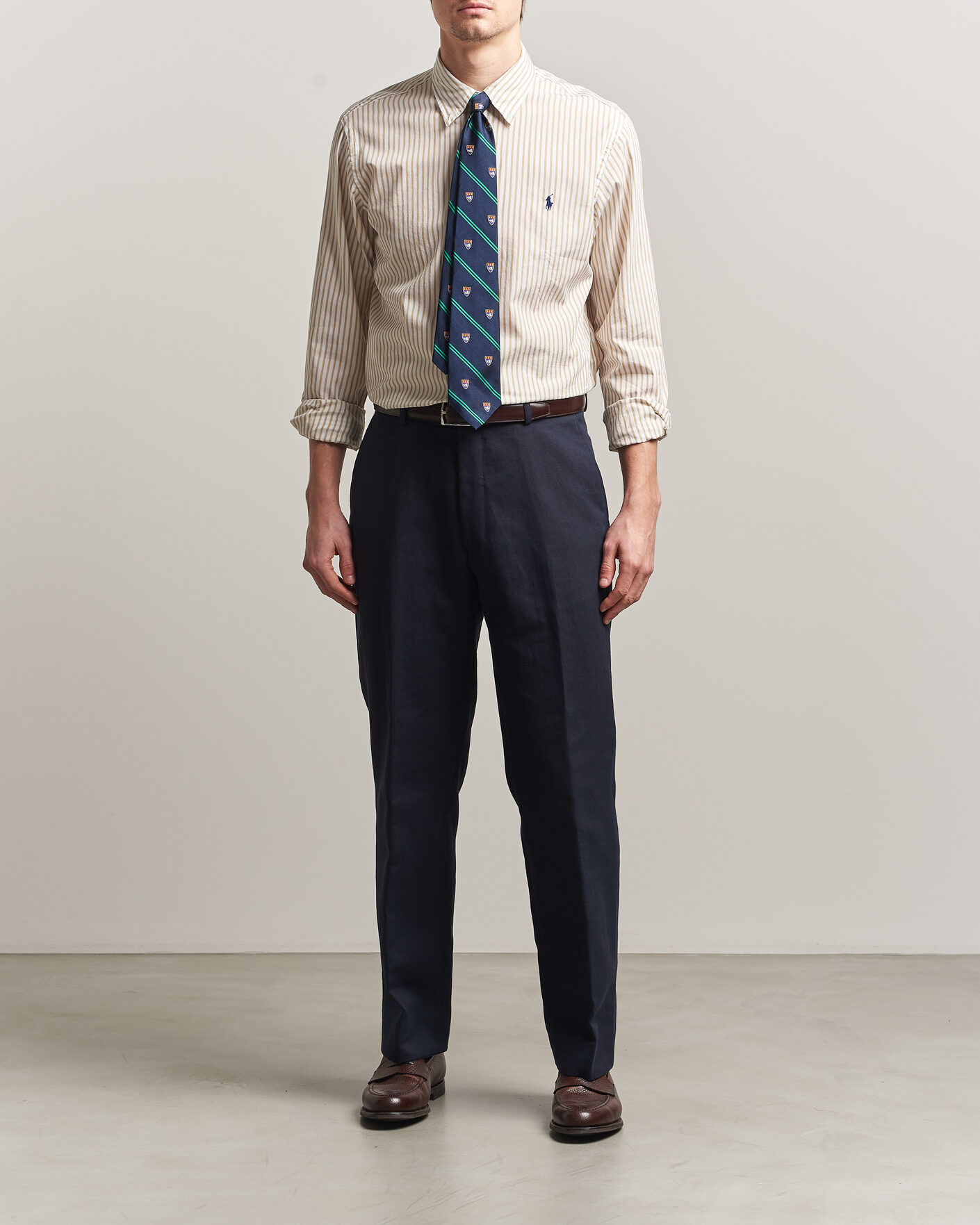 Homme | Chemises | Polo Ralph Lauren | Custom Fit Poplin Striped Shirt Coastal Beige