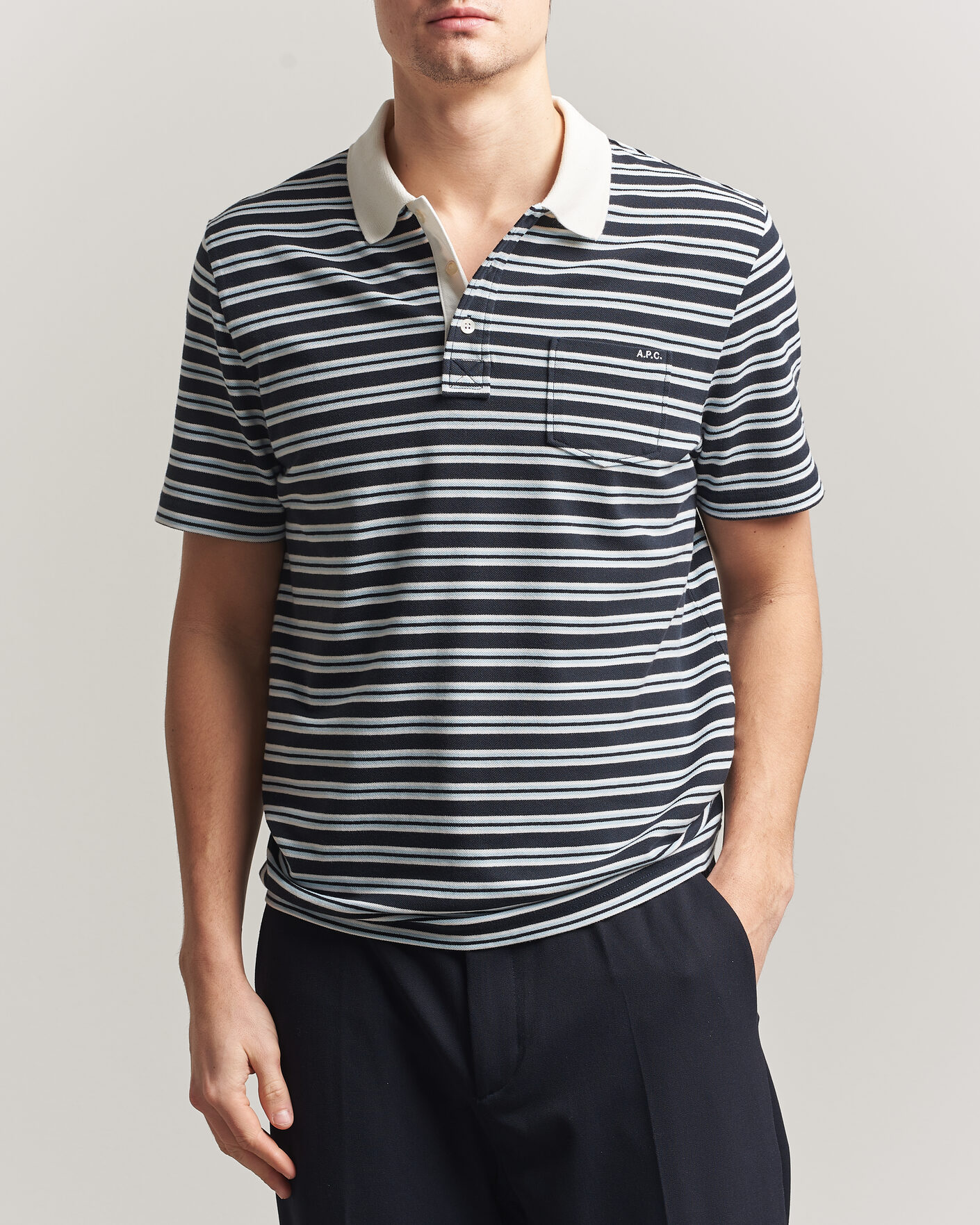 Homme | Polos | A.P.C. | Oscar Striped Polo Dark Navy