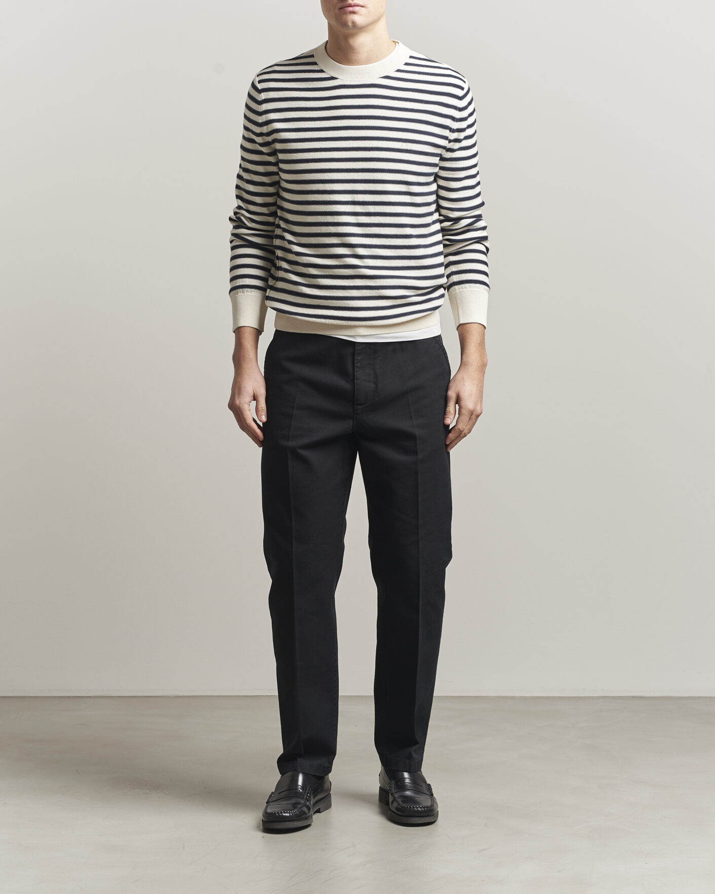 Heren | Truien | A.P.C. | Paul Striped Knitted Sweater Ecru/Dark Navy