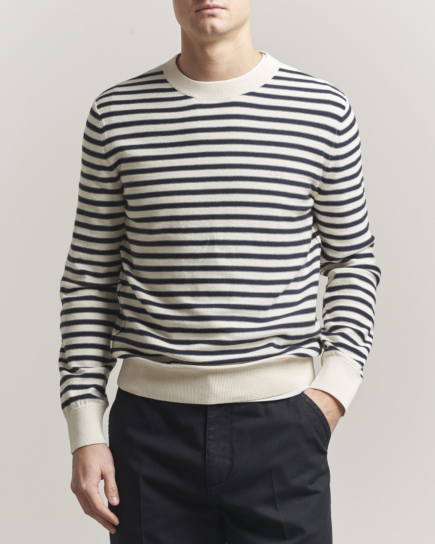 Heren | Truien | A.P.C. | Paul Striped Knitted Sweater Ecru/Dark Navy