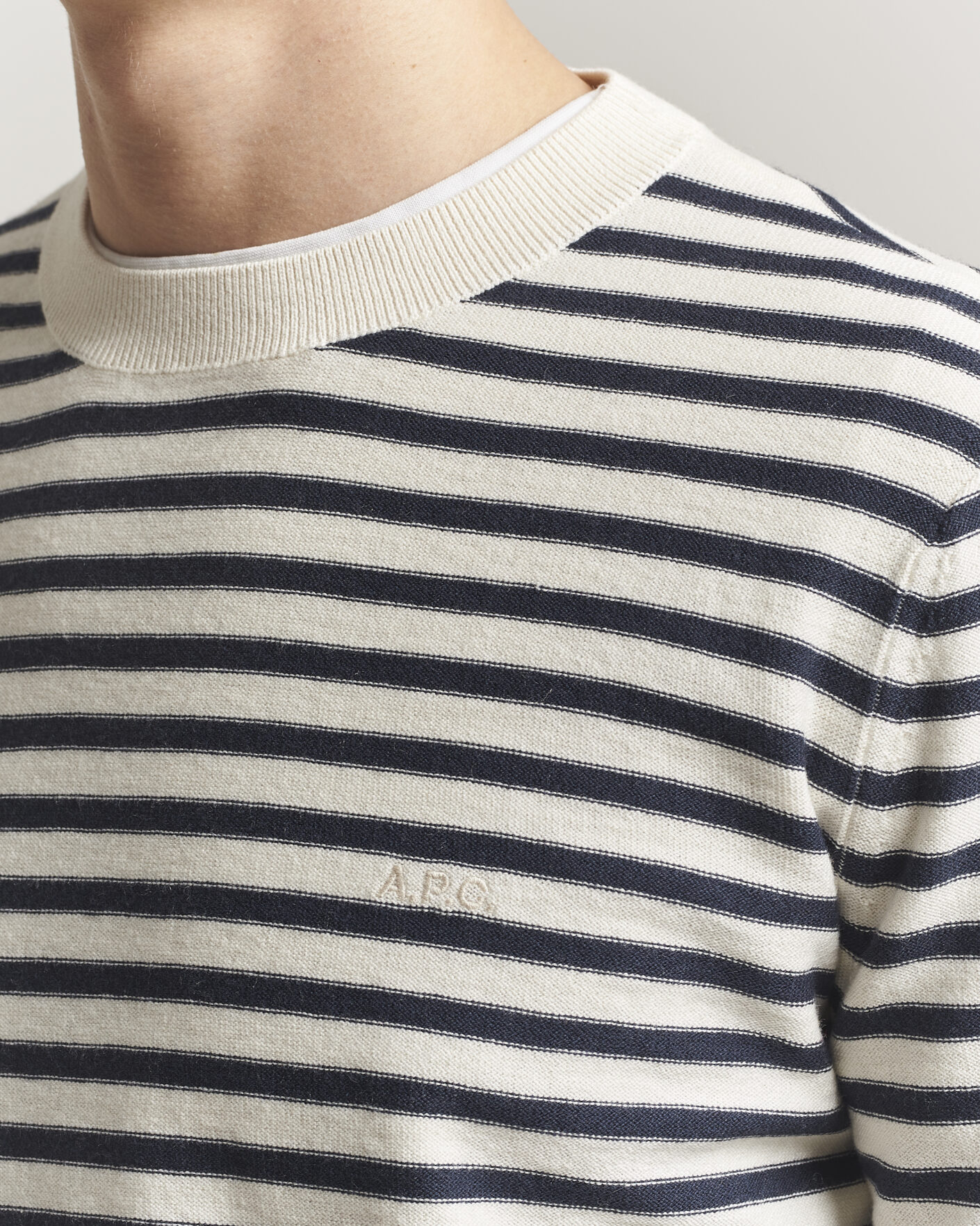 Heren | Truien | A.P.C. | Paul Striped Knitted Sweater Ecru/Dark Navy