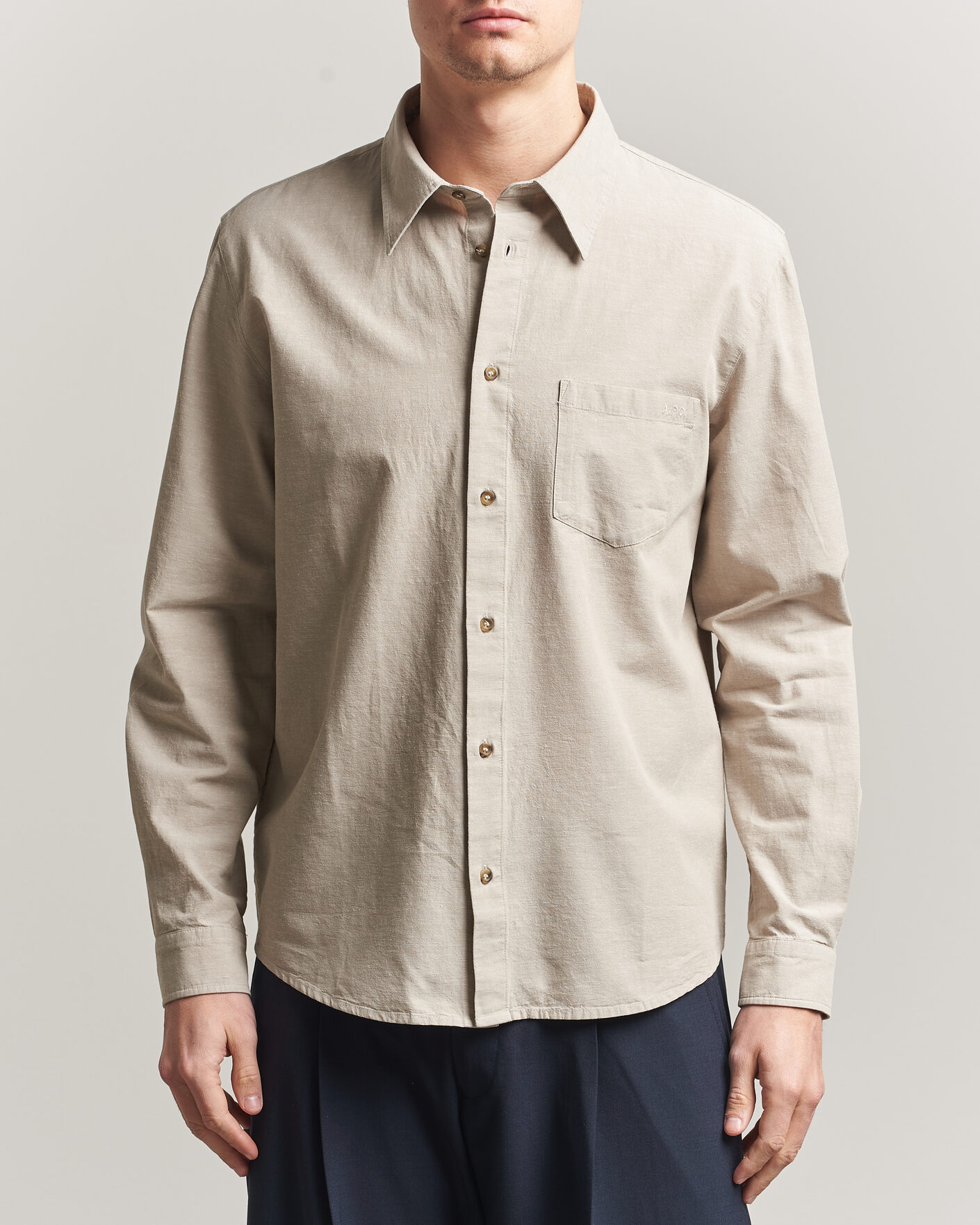 Homme | Chemises | A.P.C. | Harris Cotton/Linen Shirt Sage Green