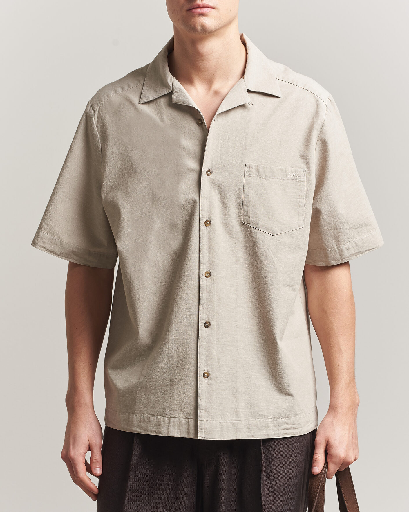Heren | Overhemden | A.P.C. | Jude Cotton/Linen Short Sleeve Shirt Sage Green
