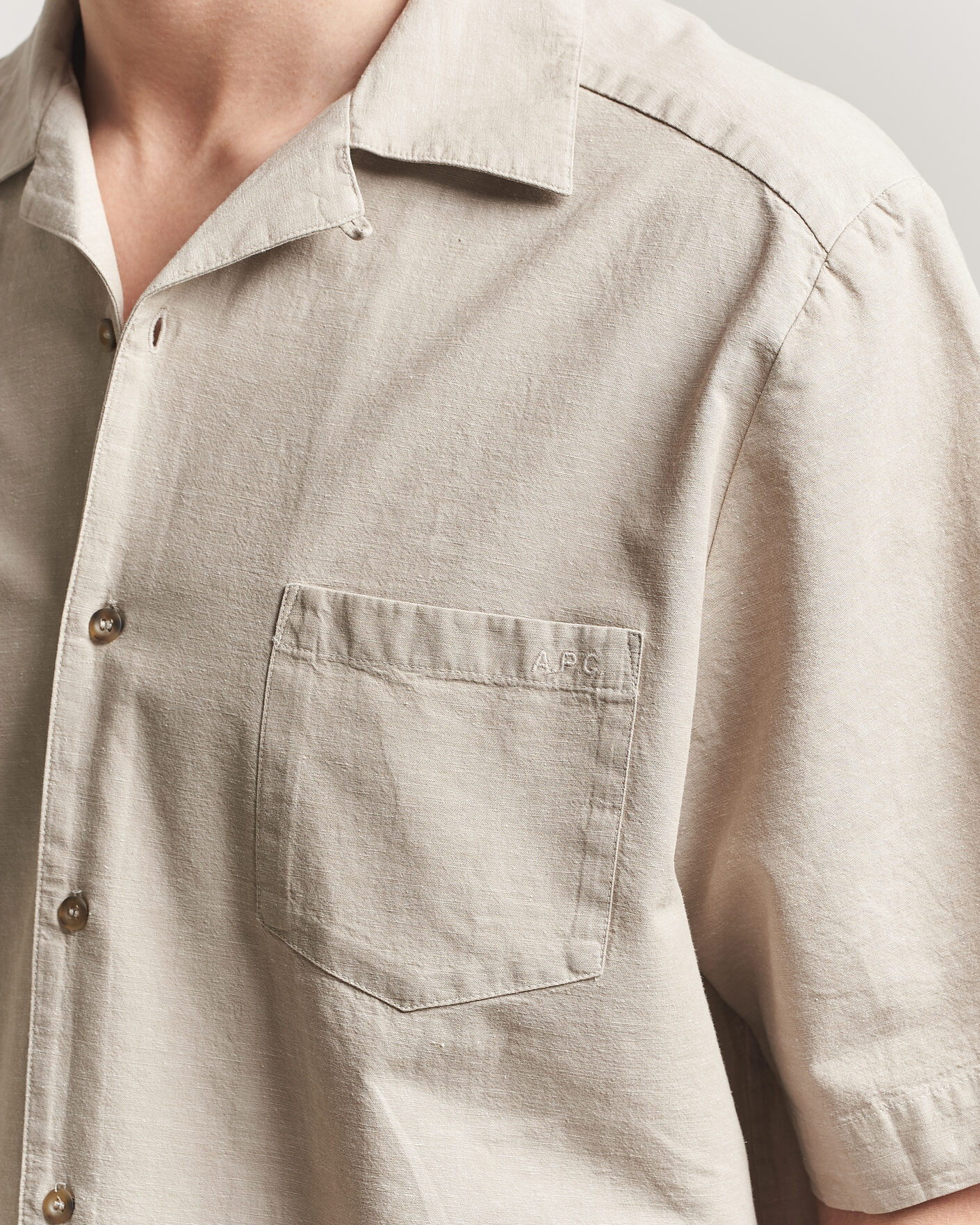 Homme | Chemises | A.P.C. | Jude Cotton/Linen Short Sleeve Shirt Sage Green