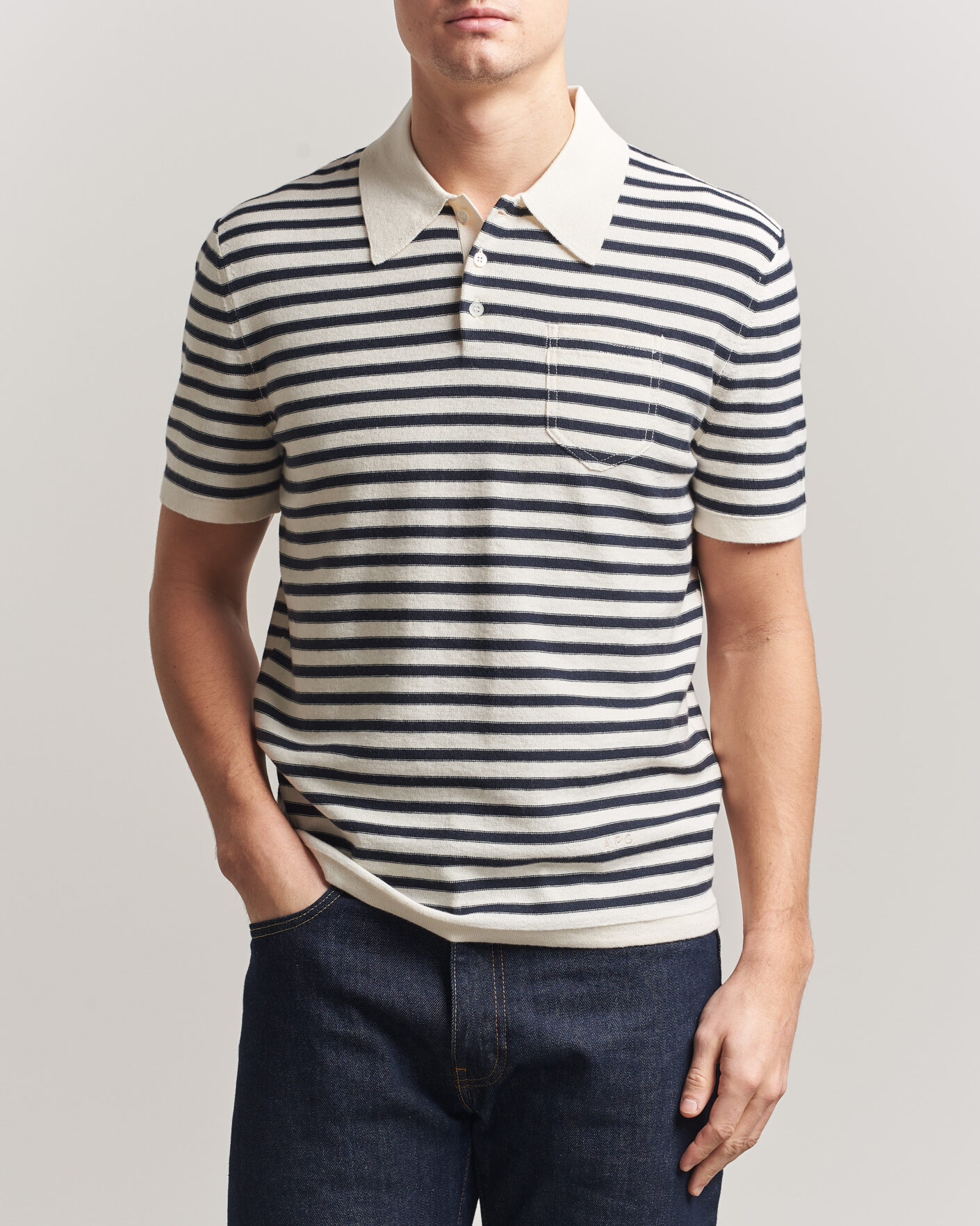 Heren | Polo's | A.P.C. | Eliot Cotton/Cashmere Knitted Polo Ecru/Navy