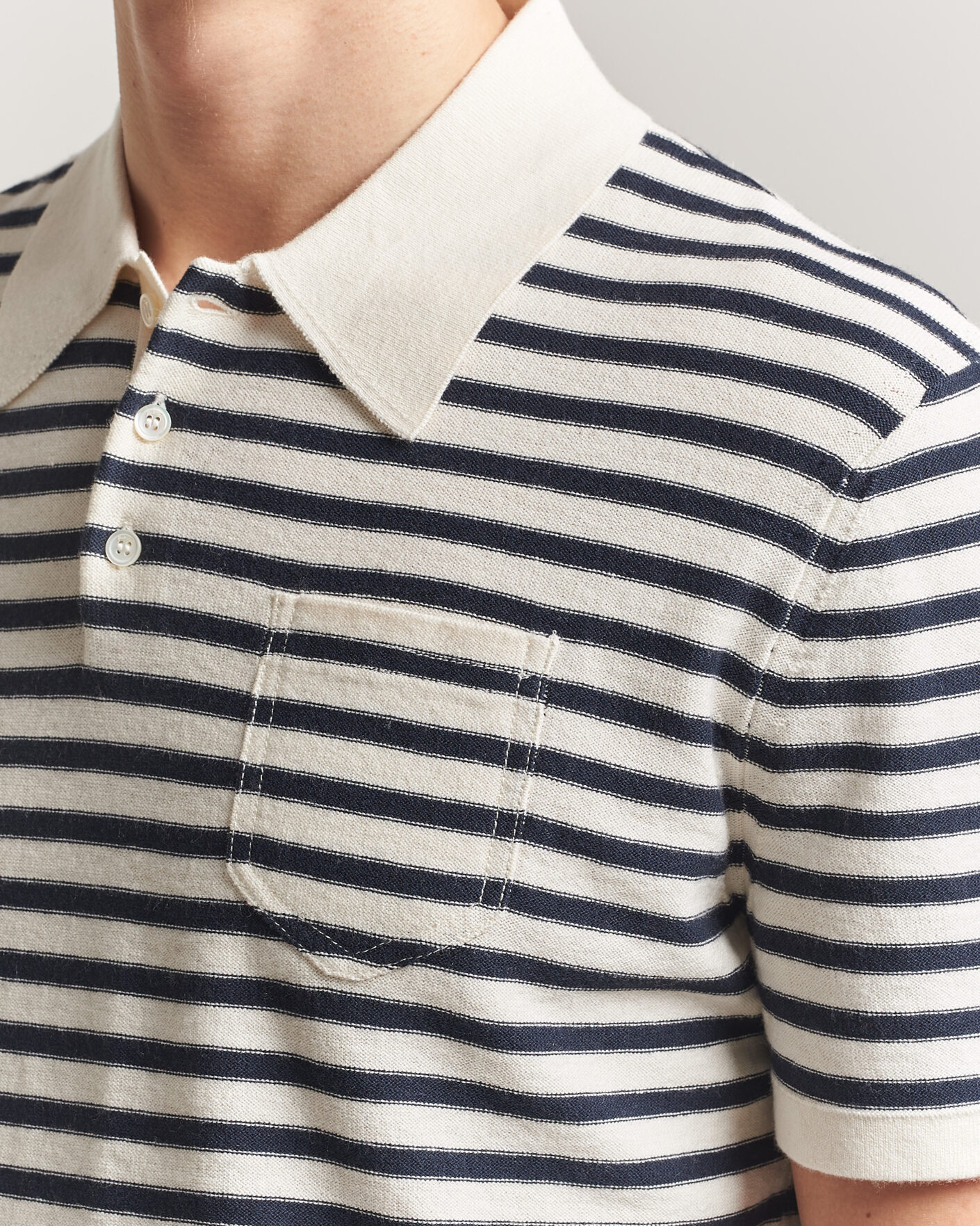 Homme | Polos | A.P.C. | Eliot Cotton/Cashmere Knitted Polo Ecru/Navy