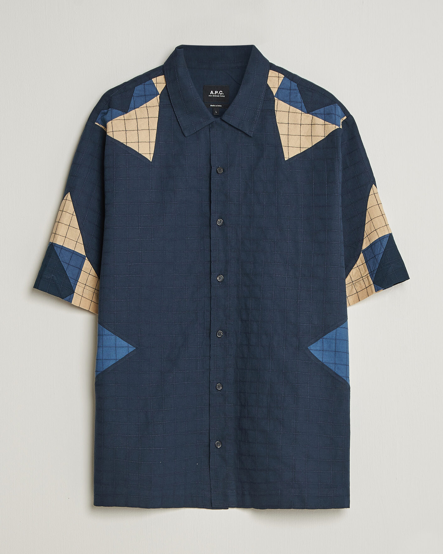 Homme | Chemises | A.P.C. | Patchwork Short Sleeve Indigo