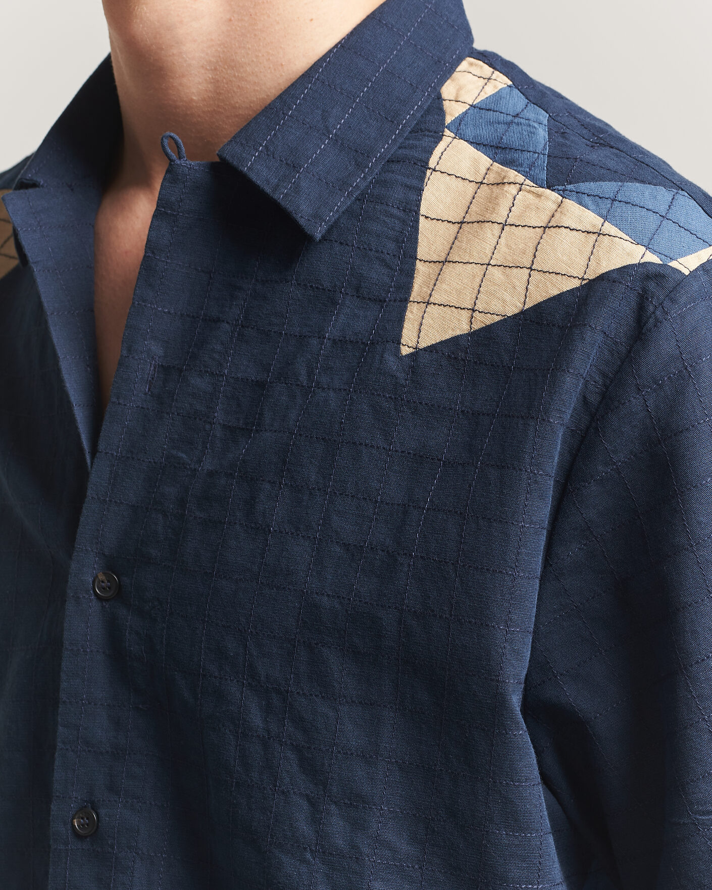 Homme | Chemises | A.P.C. | Patchwork Short Sleeve Indigo