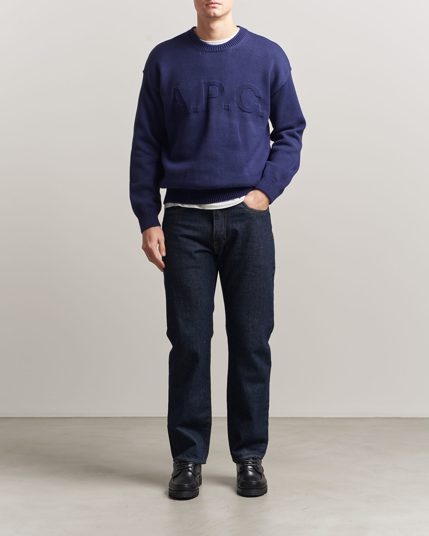 Heren | Truien | A.P.C. | Leo Cotton Knitted Sweater Dark Blue