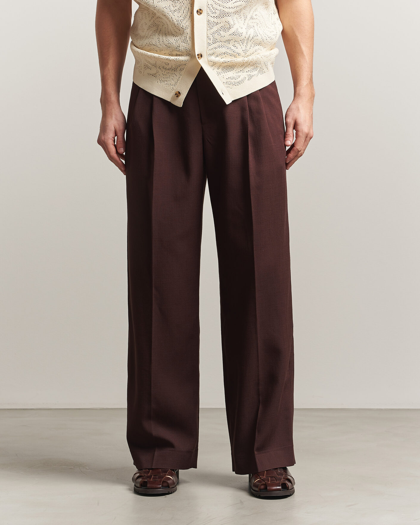 Heren | Broeken | Drôle de Monsieur | Viscose Pleated Trousers Brown