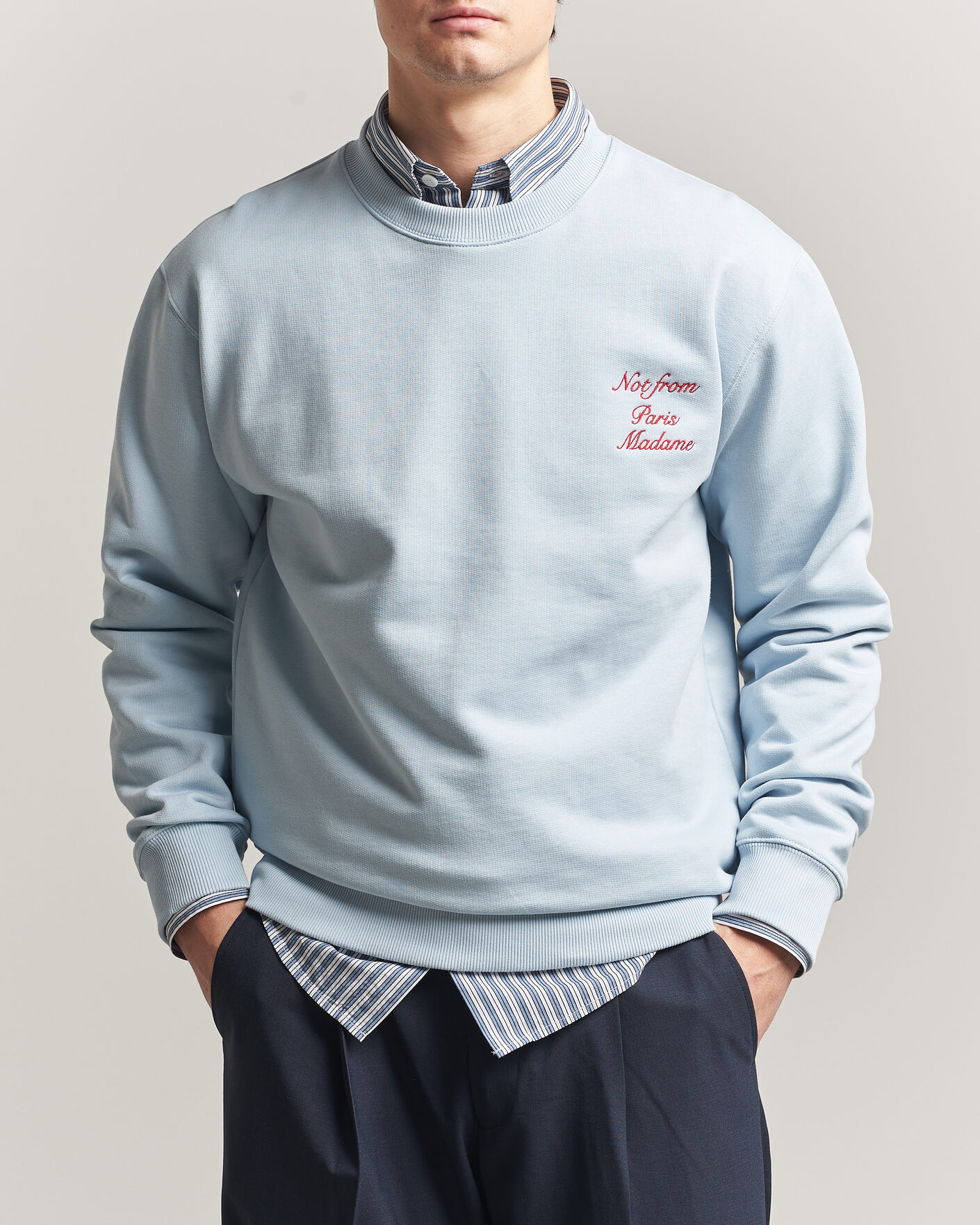Heren | Truien | Drôle de Monsieur | Slogan Cursive Sweatshirt Light Blue