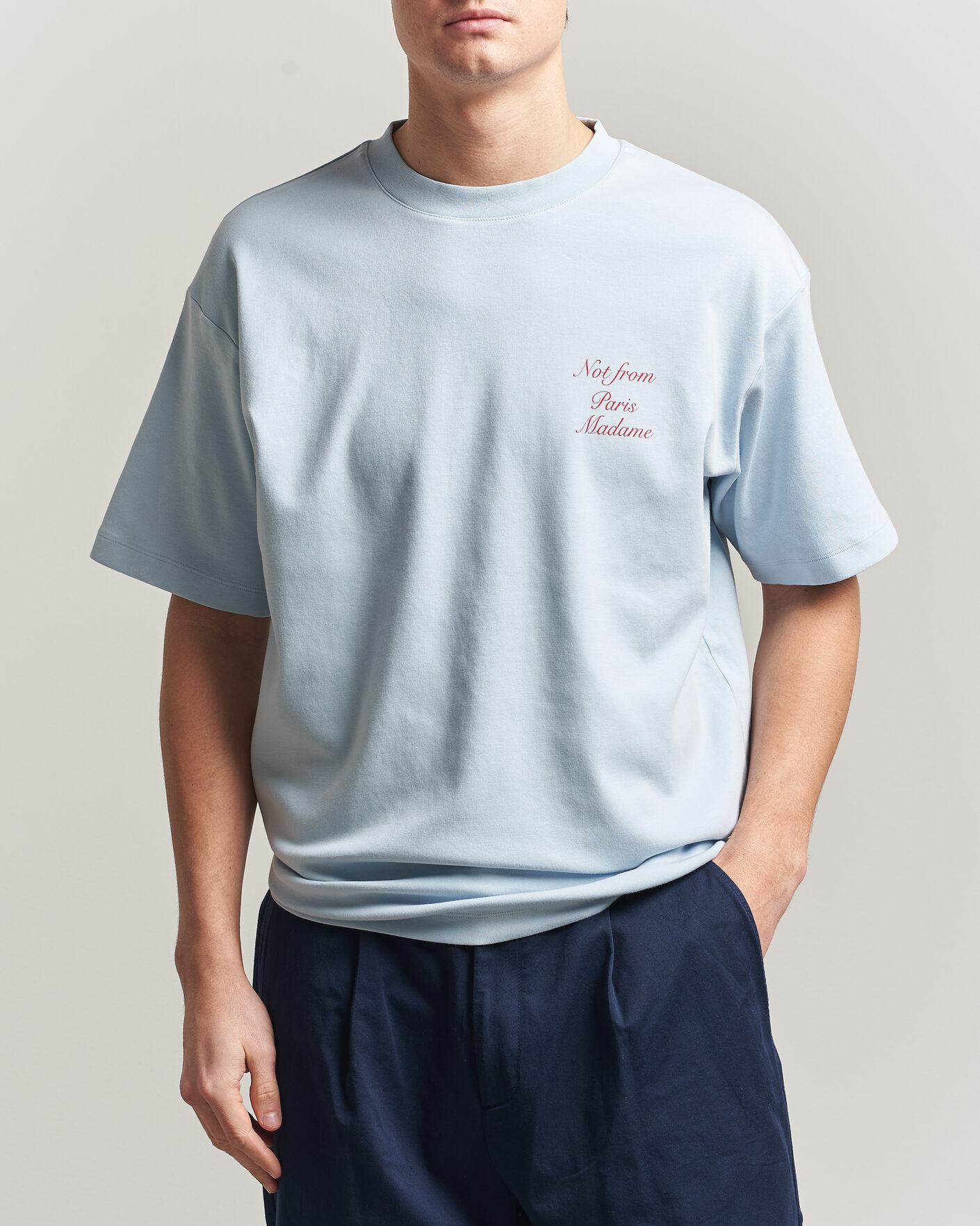 Heren | T-shirts | Drôle de Monsieur | Slogan Cursive T-Shirt Light Blue