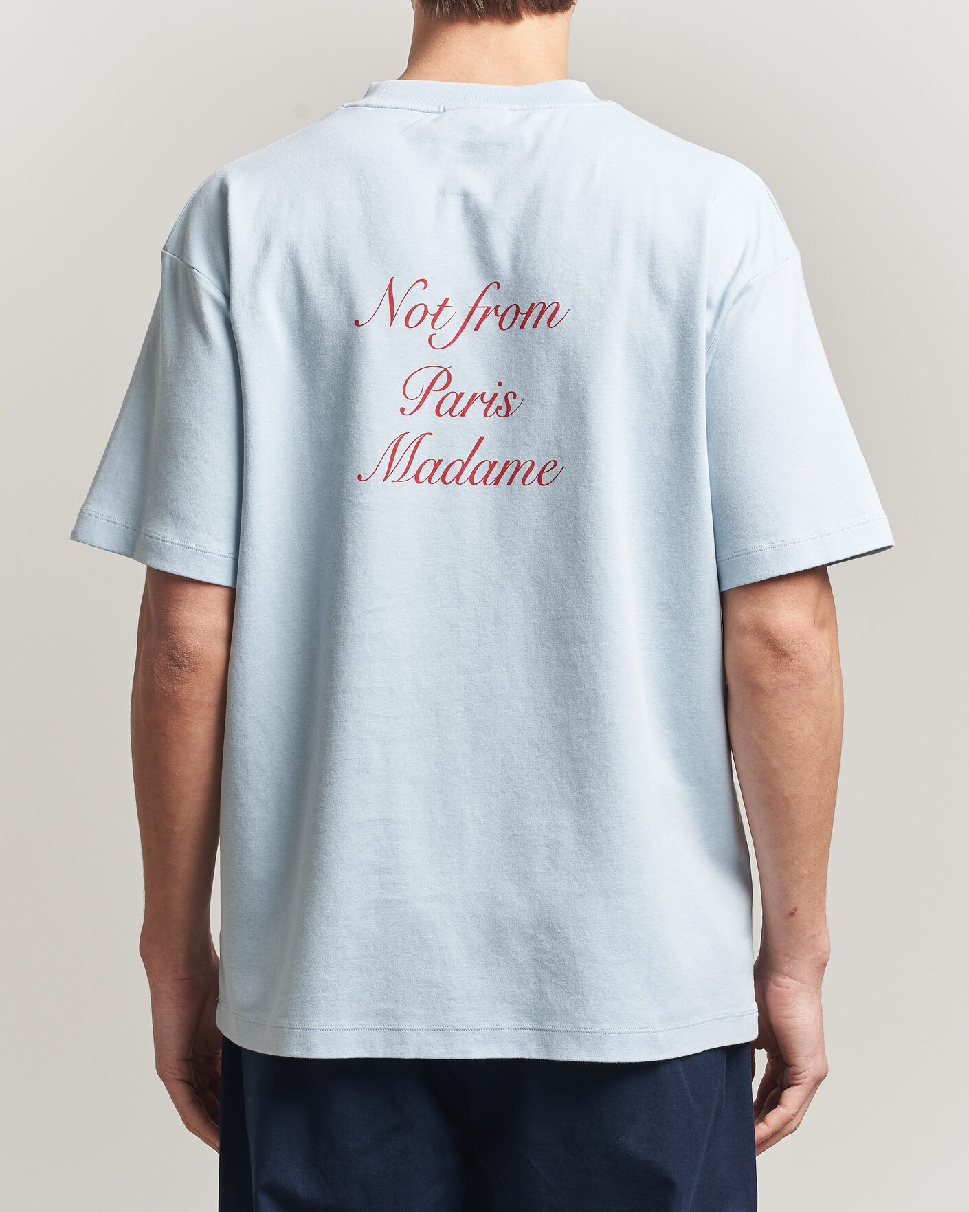 Heren | T-shirts | Drôle de Monsieur | Slogan Cursive T-Shirt Light Blue