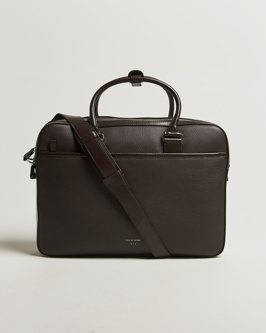 Homme | Sacs | Tiger of Sweden | Burin Grained Leather Briefcase Dark Brown