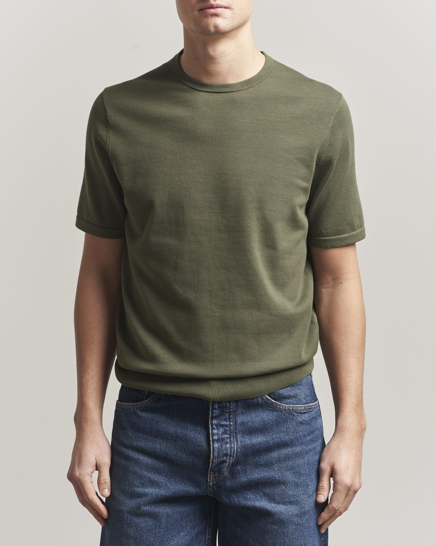Homme | T-shirts | Tiger of Sweden | Connor Cotton Knitted T-Shirt Kalamata Green