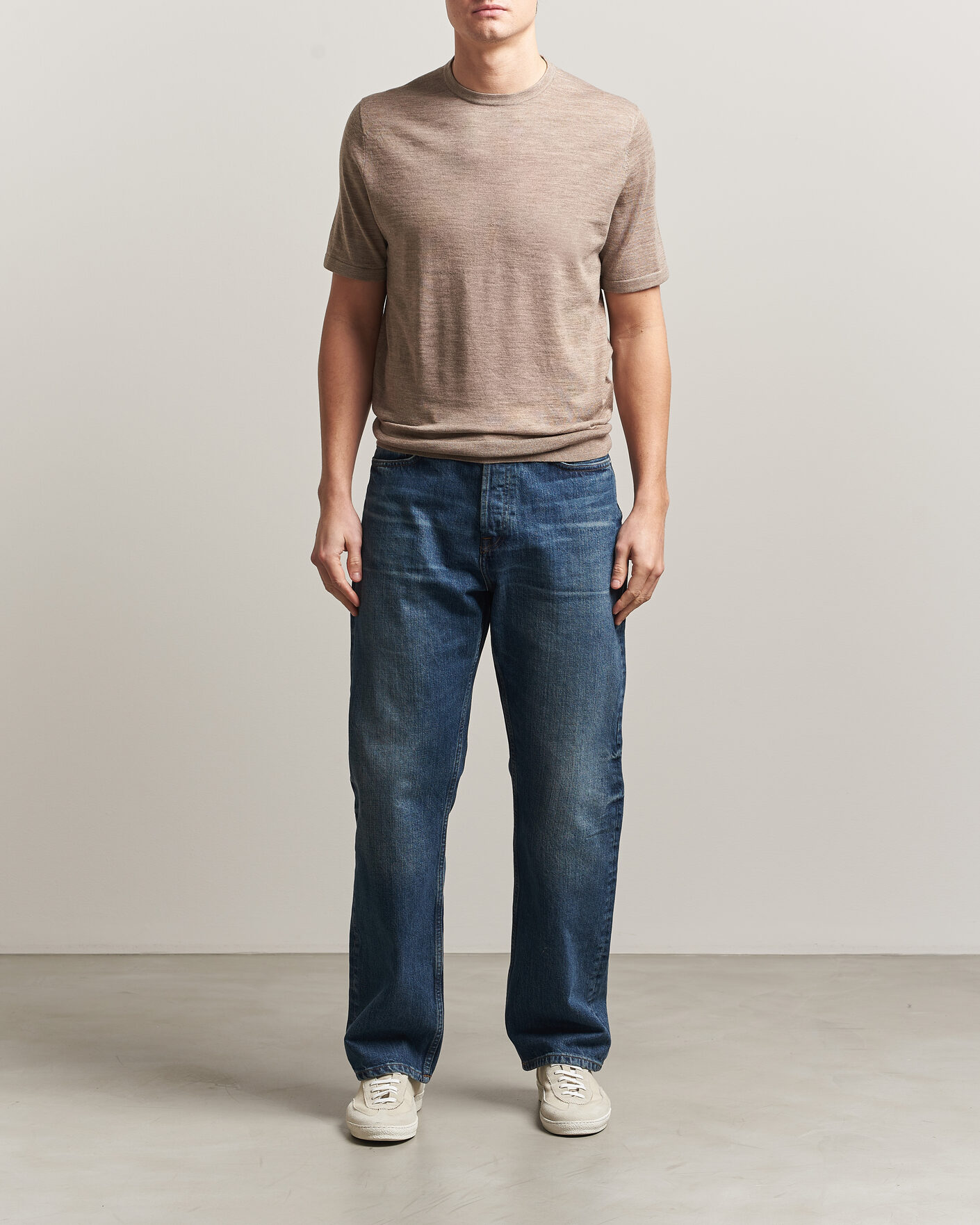 Homme | T-shirts | Tiger of Sweden | Connor Merino Knitted T-Shirt Beige Melange