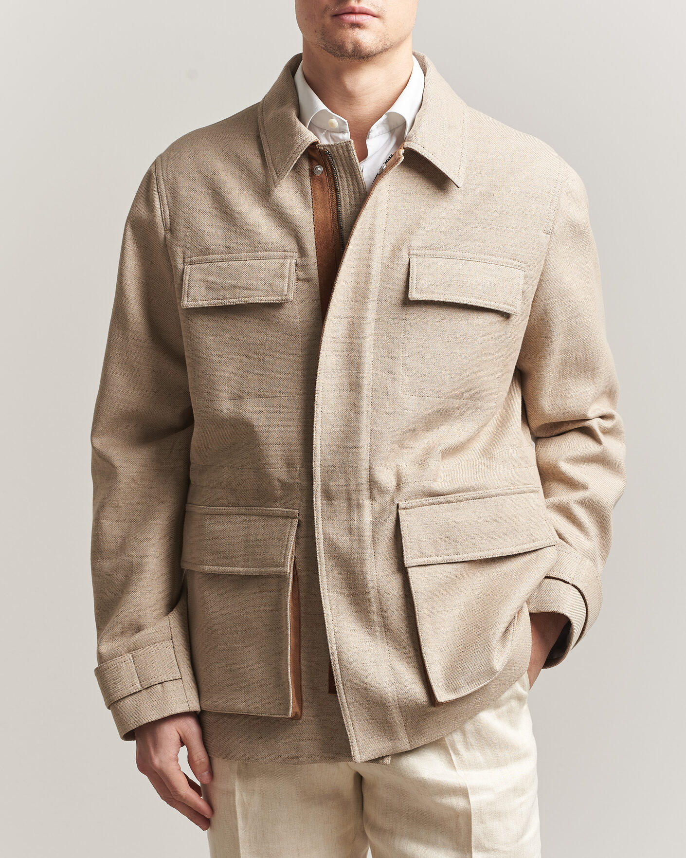 Homme | Manteaux Et Vestes | Tiger of Sweden | Sandser Cotton/Linen Field Jacket Soft Latte