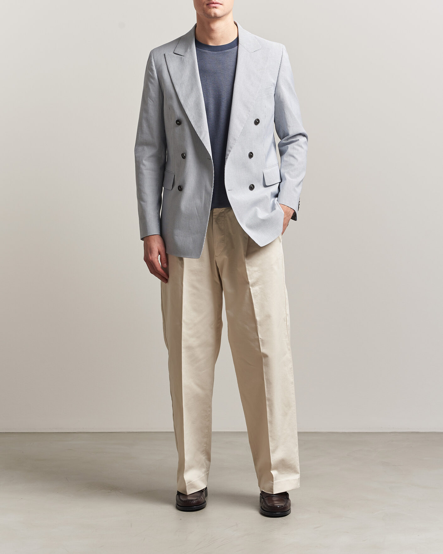 Heren | Blazers | Tiger of Sweden | Ease Cotton Double Breasted Blazer Thunder Blue