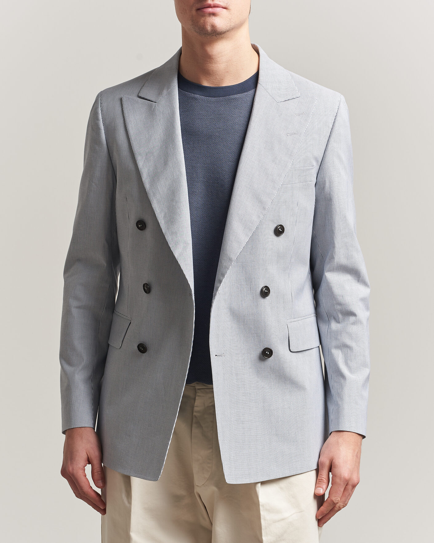 Homme | Blazers | Tiger of Sweden | Ease Cotton Double Breasted Blazer Thunder Blue