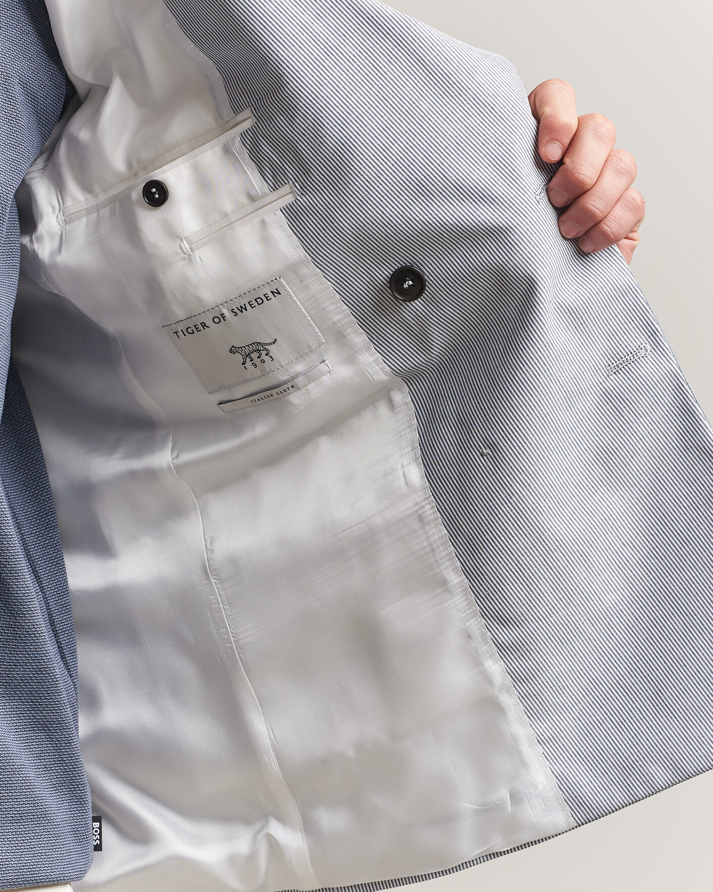 Homme | Blazers | Tiger of Sweden | Ease Cotton Double Breasted Blazer Thunder Blue