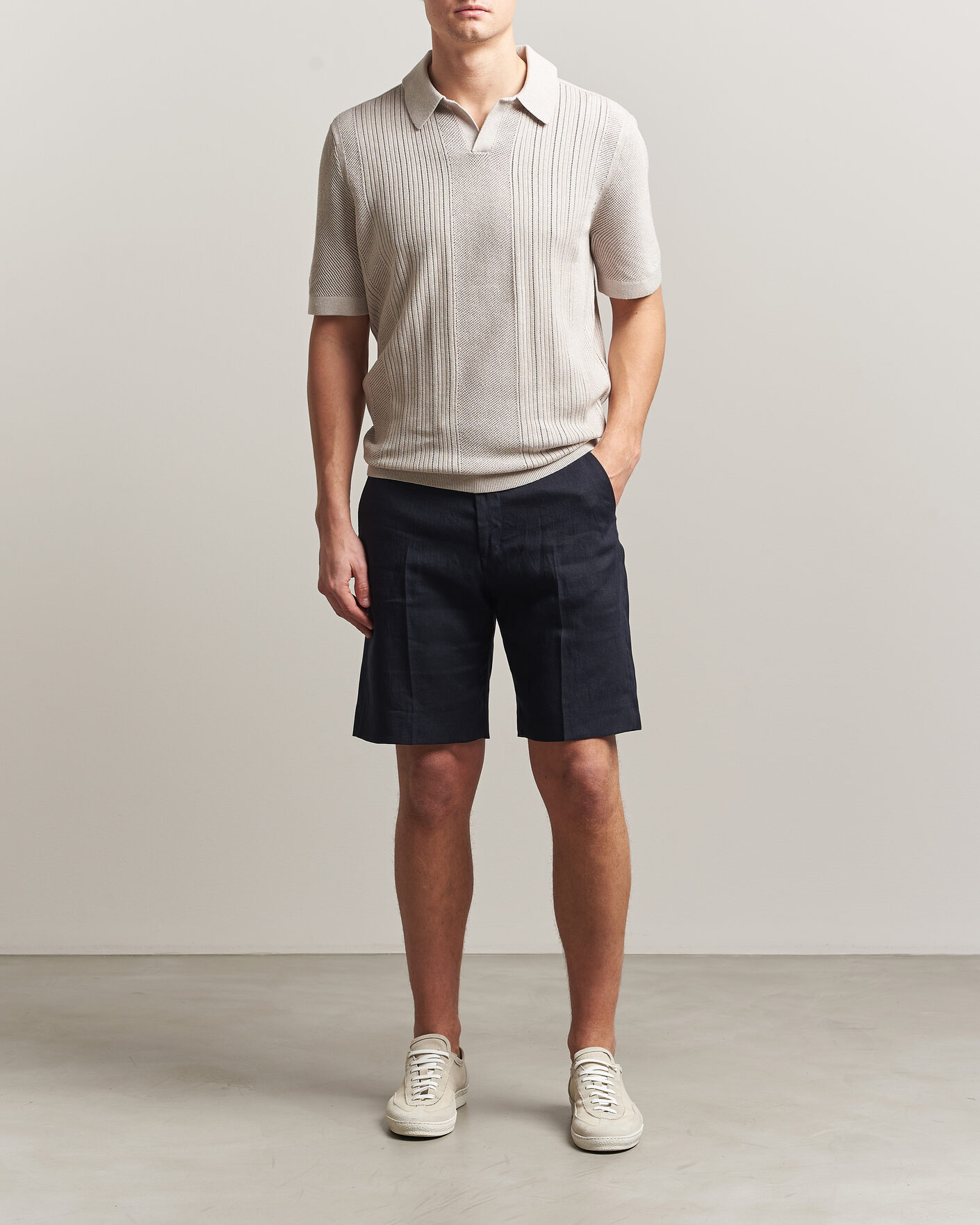 Homme | Polos | Tiger of Sweden | Eoin Wool/Linen Knitted Polo Ivory