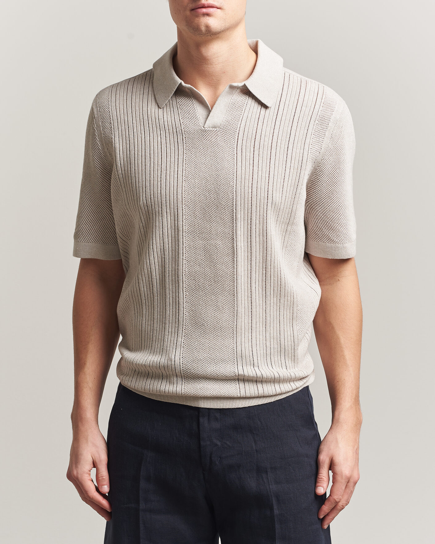 Homme | Polos | Tiger of Sweden | Eoin Wool/Linen Knitted Polo Ivory