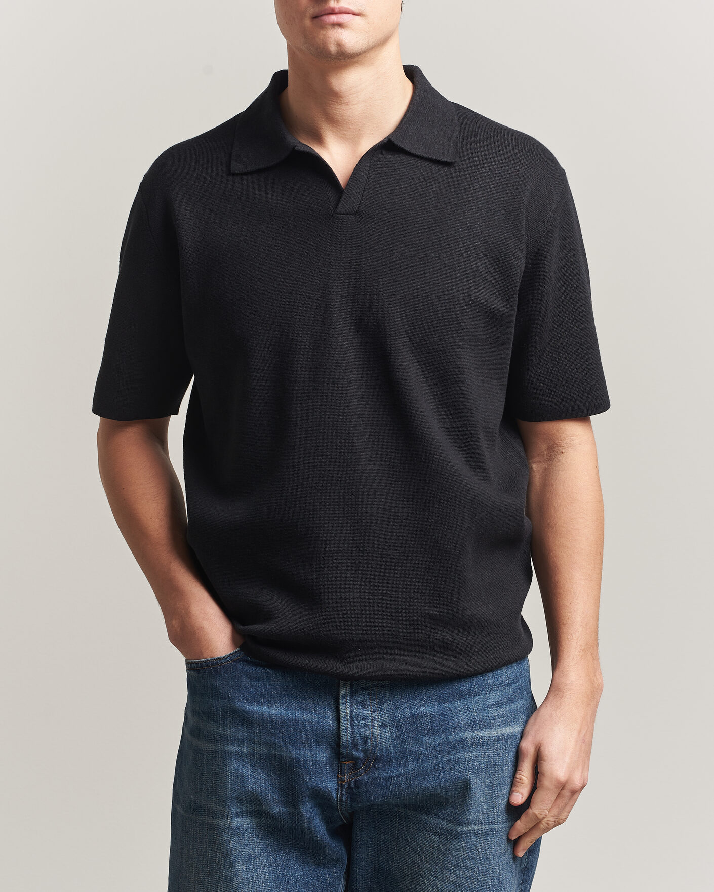 Heren | Polo's | Tiger of Sweden | Maelon Cotton/Linen Knitted Polo Black