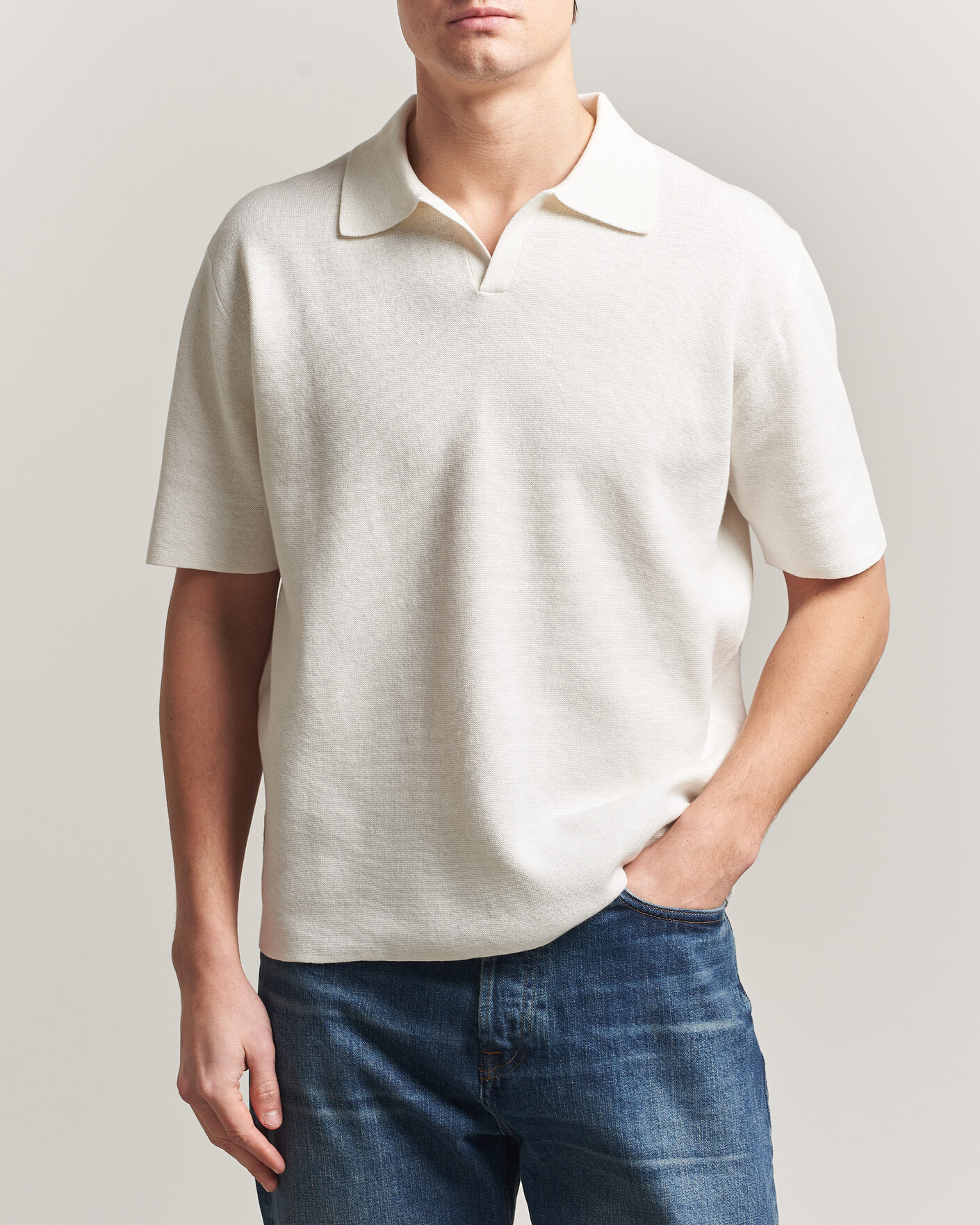 Homme | Polos | Tiger of Sweden | Maelon Cotton/Linen Knitted Polo Pure White