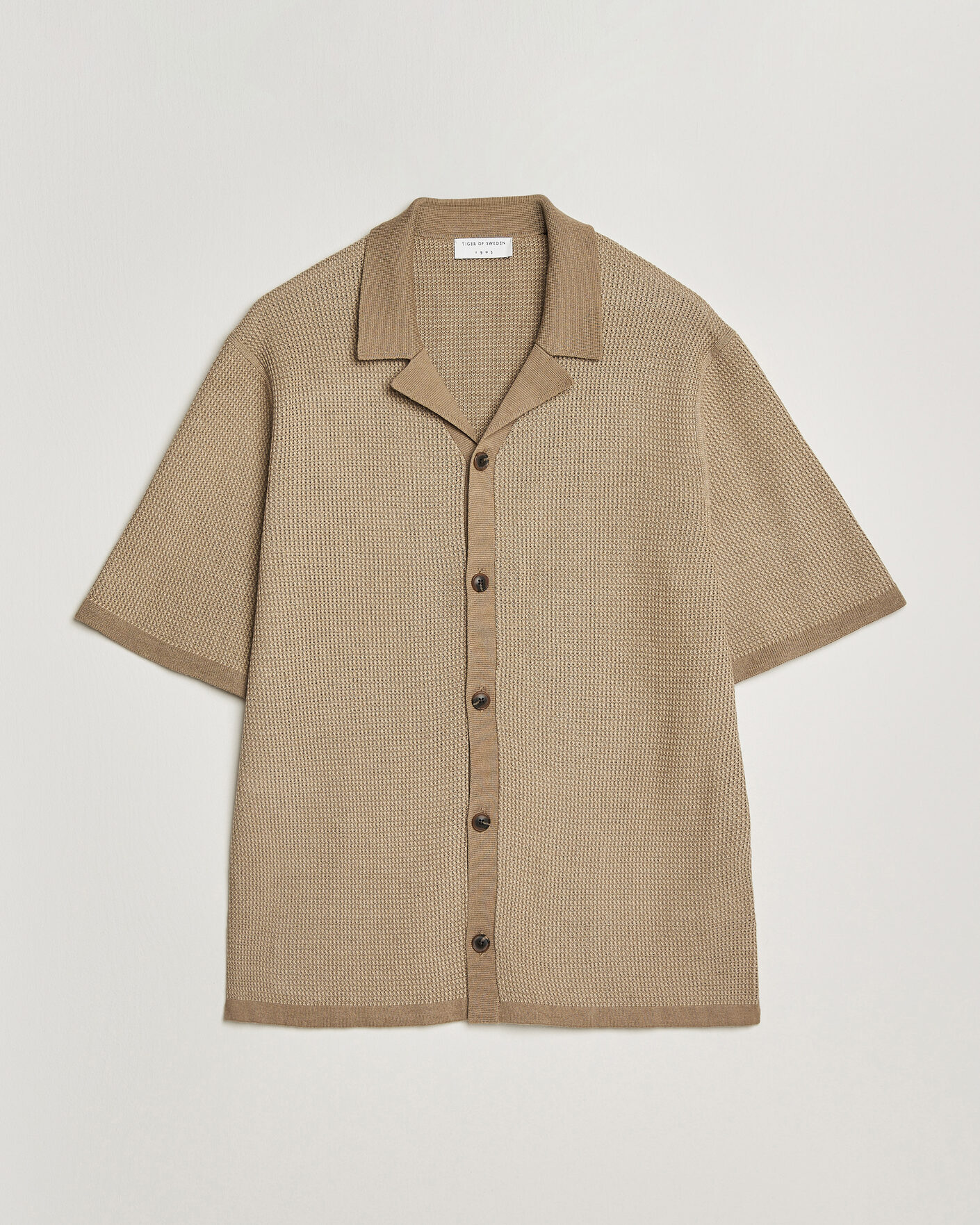 Heren | Overhemden | Tiger of Sweden | River Knitted Short Sleeve Shirt Umber Brown