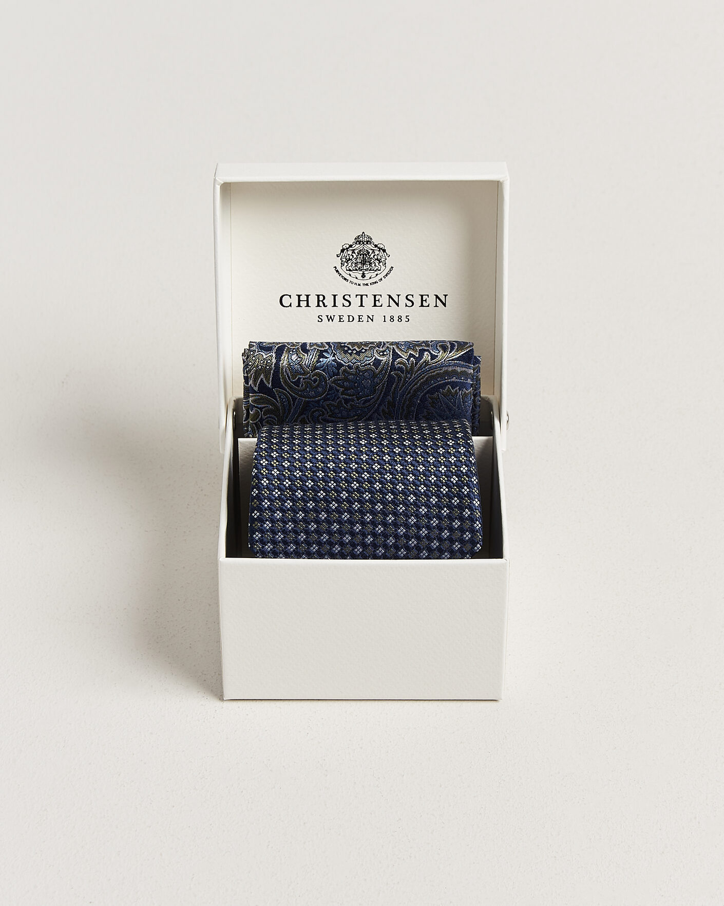 Homme | Cravates | Amanda Christensen | Box Set Printed Silk 8cm Tie With Pocket Square Navy/Green