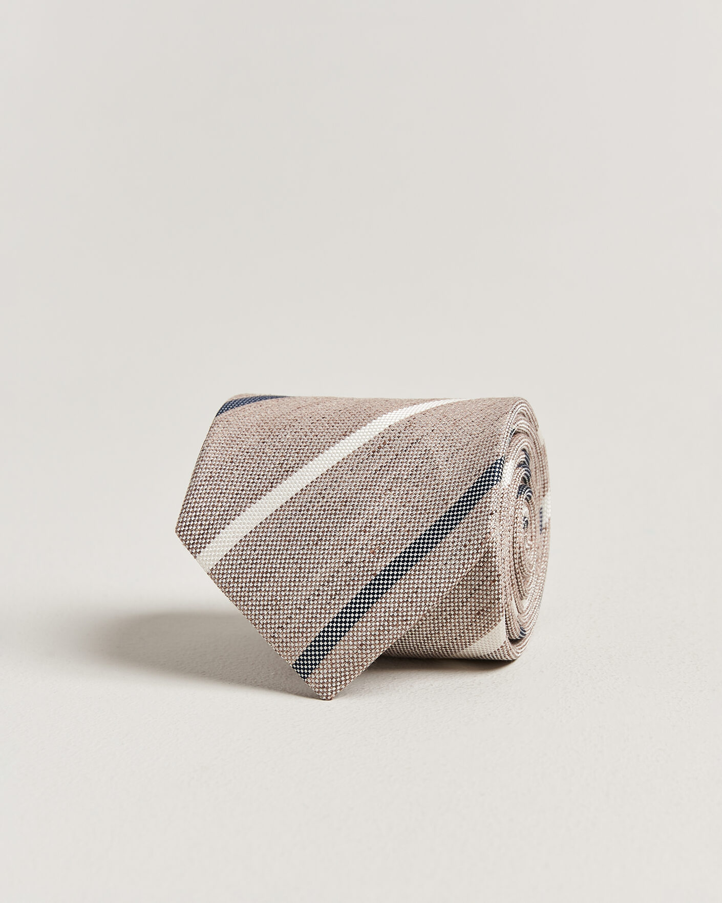 Heren | Stropdassen | Amanda Christensen | Silk/Linen 8cm Striped Tie Brown
