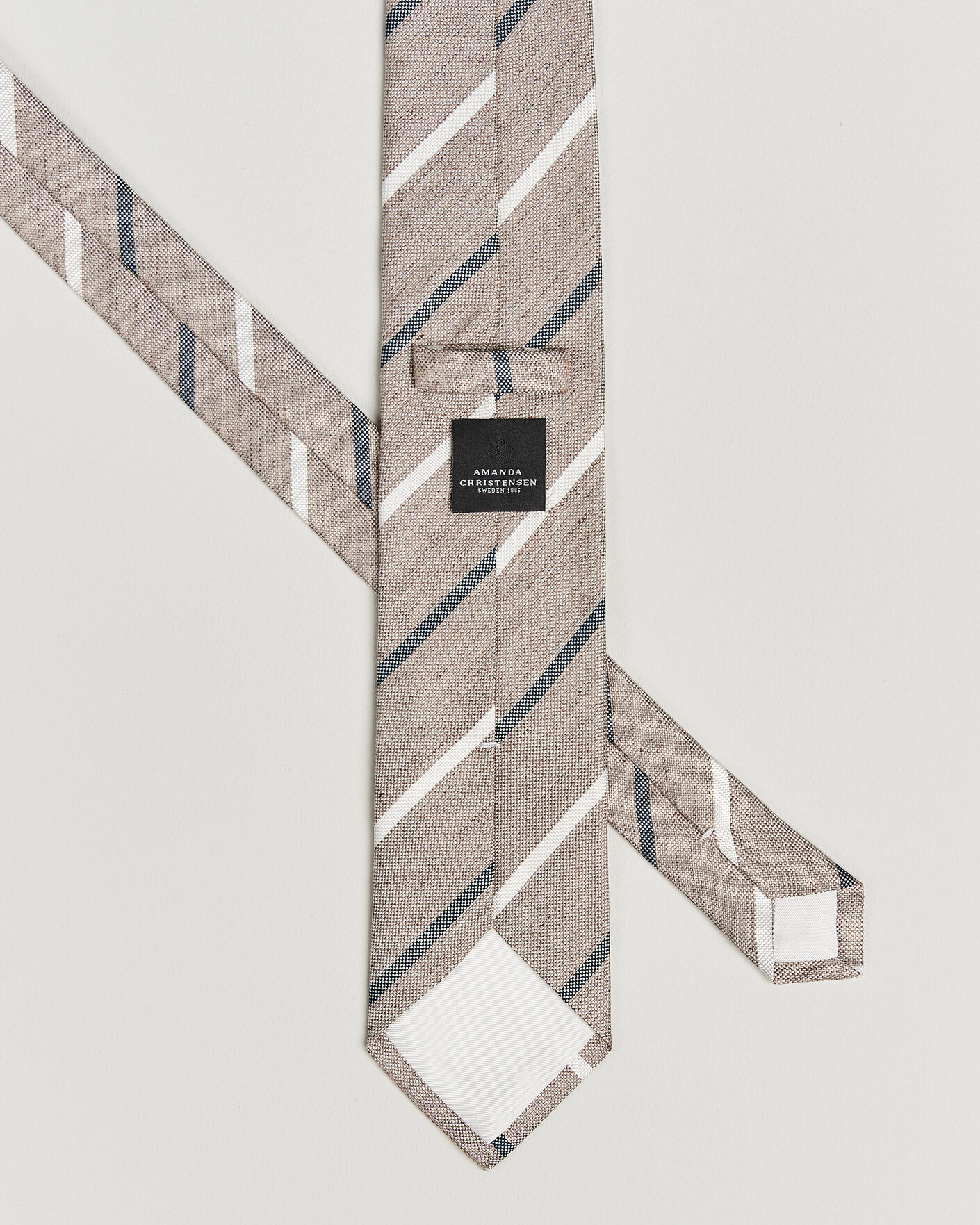 Heren | Stropdassen | Amanda Christensen | Silk/Linen 8cm Striped Tie Brown