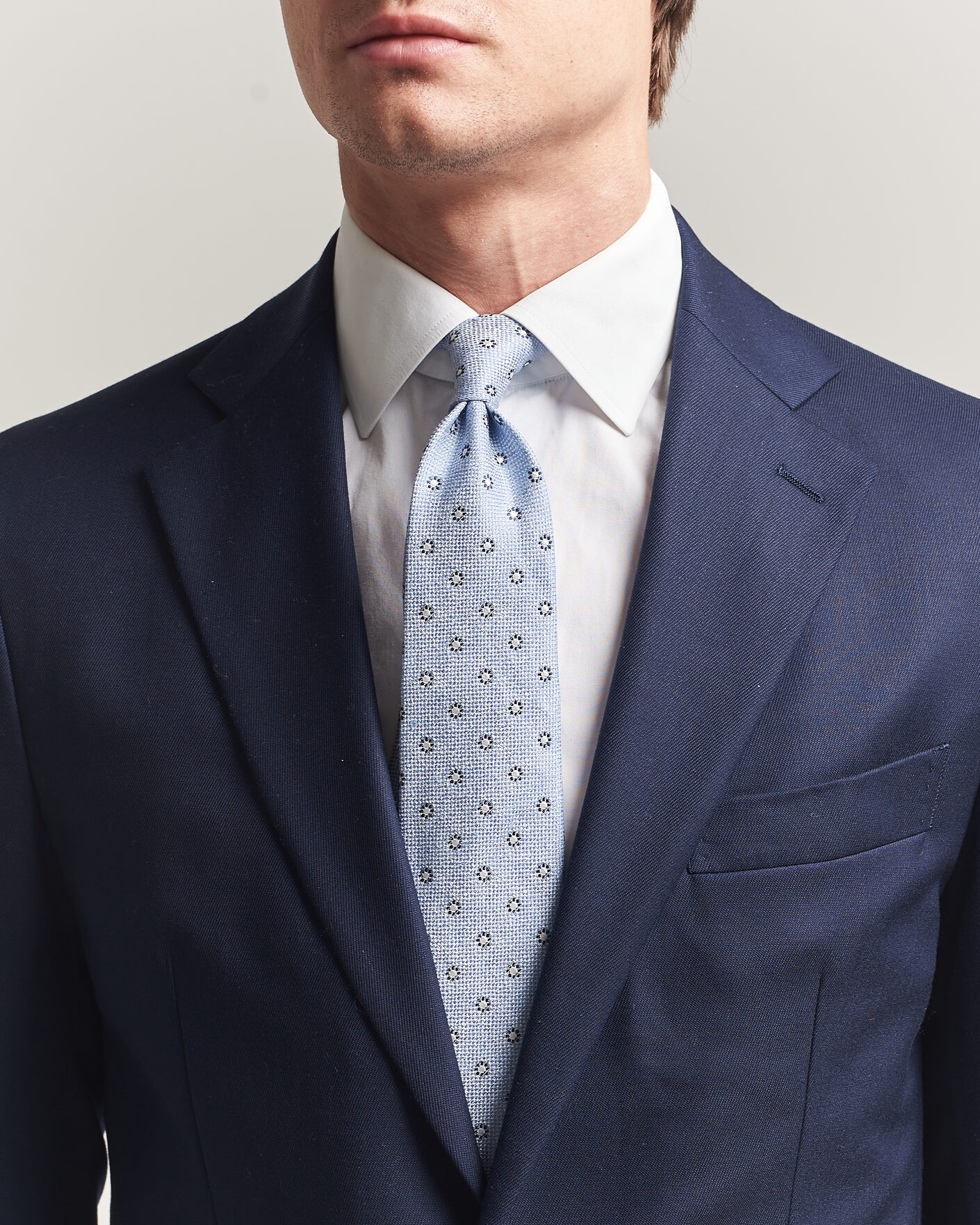 Heren | Stropdassen | Amanda Christensen | Silk/Linen 8cm Flower Tie Blue