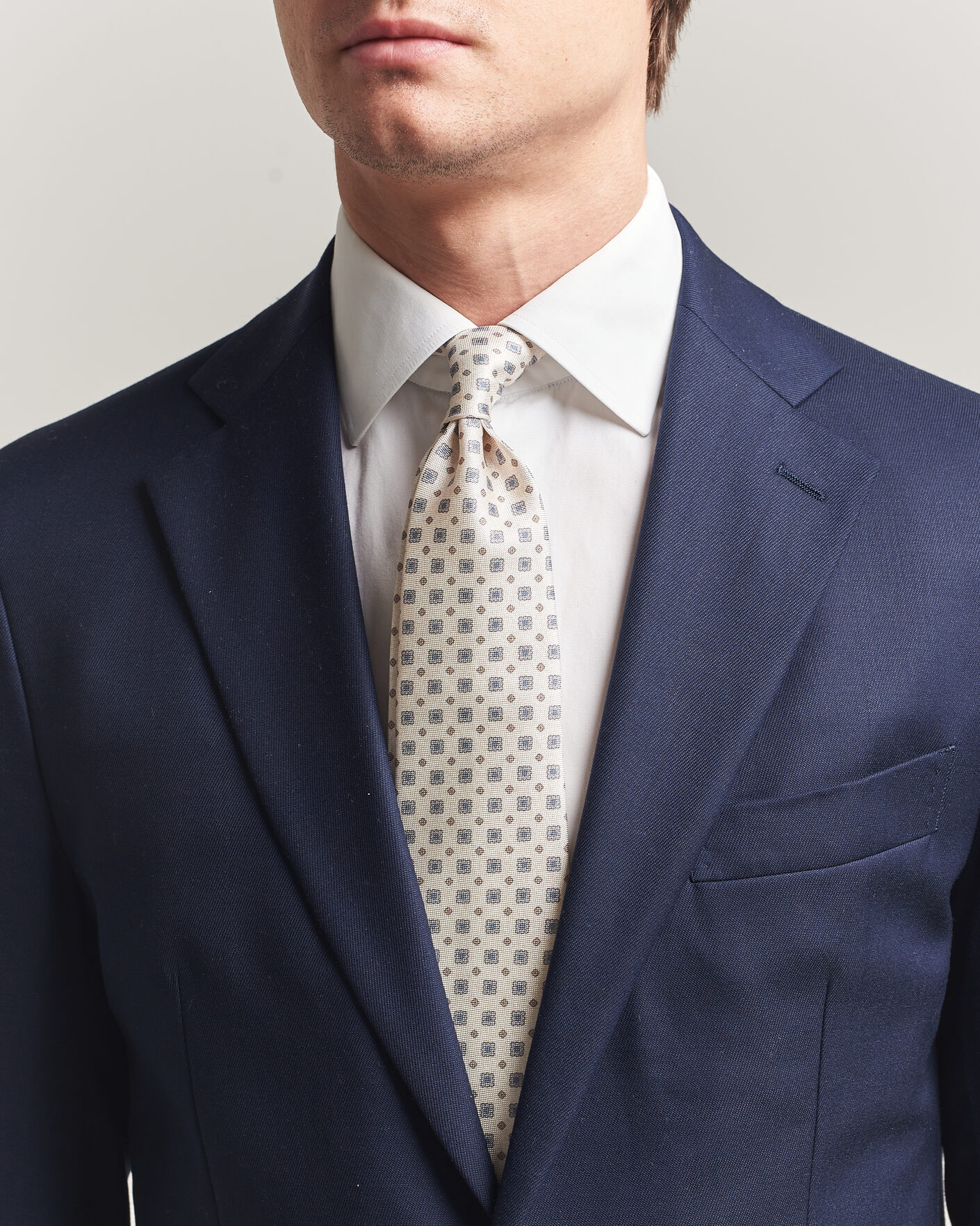 Heren | Stropdassen | Amanda Christensen | Silk Oxford 8cm Flower Tie Cream