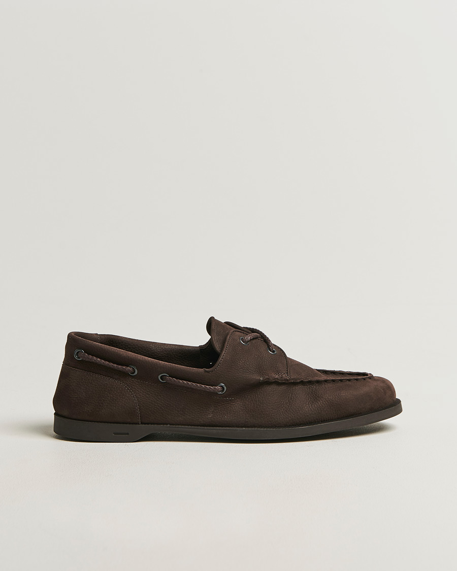 Heren | Bootschoenen | John Lobb | Foil Boat Shoes Dark Brown Nubuck