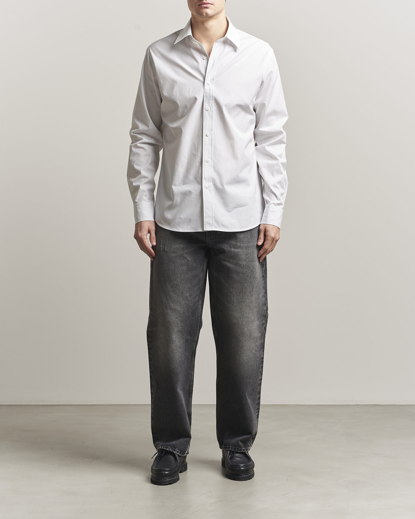 Heren | Overhemden | Filippa K | Cotton Poplin Striped Shirt White/Black