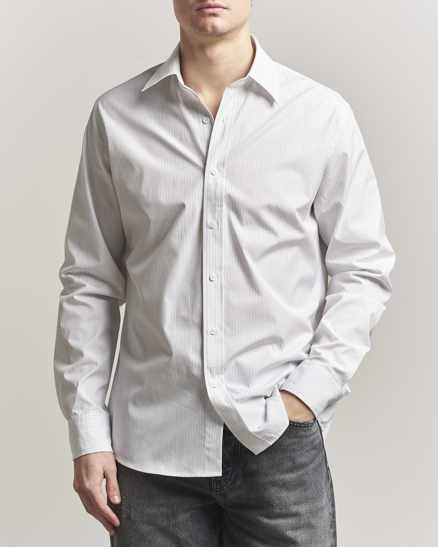 Heren | Overhemden | Filippa K | Cotton Poplin Striped Shirt White/Black
