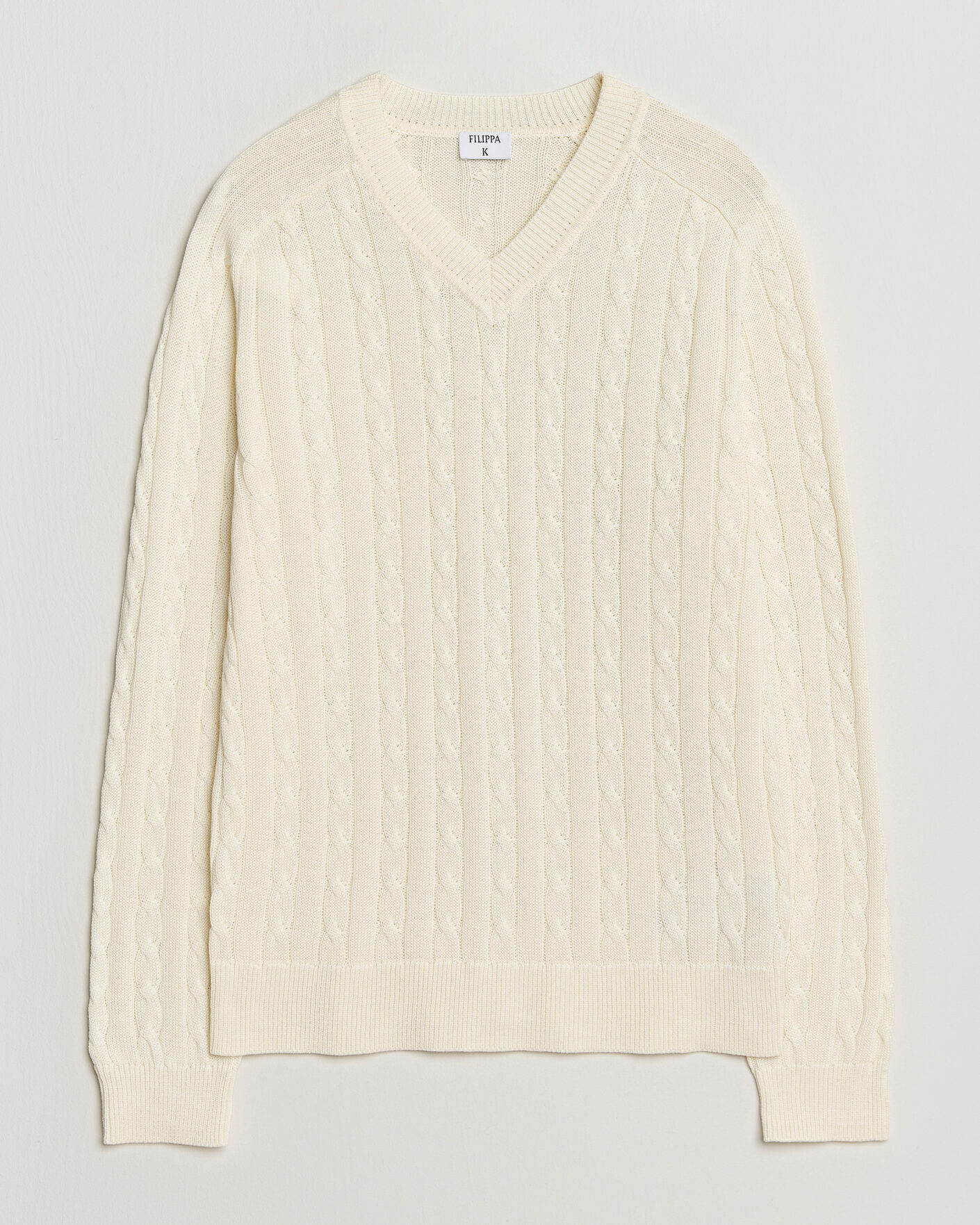 Heren | Truien | Filippa K | Cotton Cable V-Neck Sweater Calico White