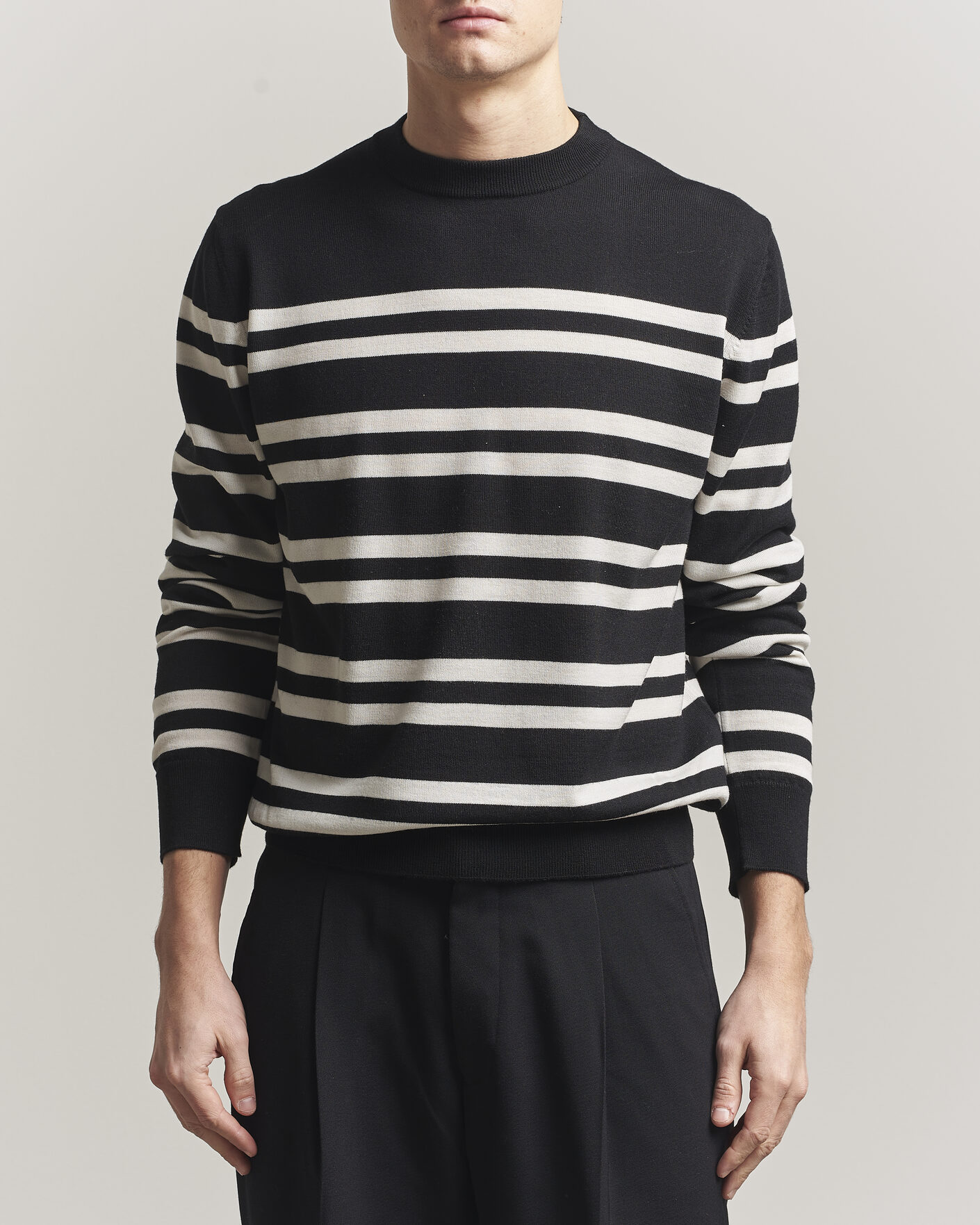 Homme | Pulls Et Tricots | Filippa K | Merino Knitted Striped Sweater Black/White