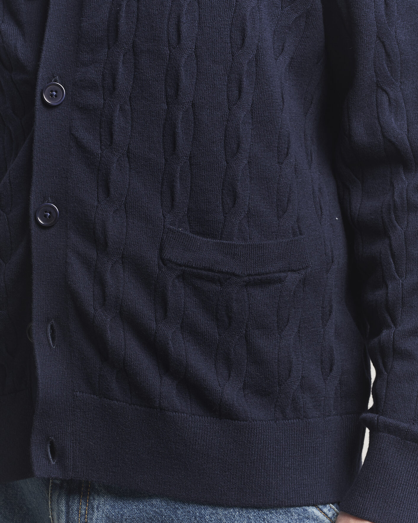 Heren | Truien | Filippa K | Cotton/Merino Cable Cardigan Navy