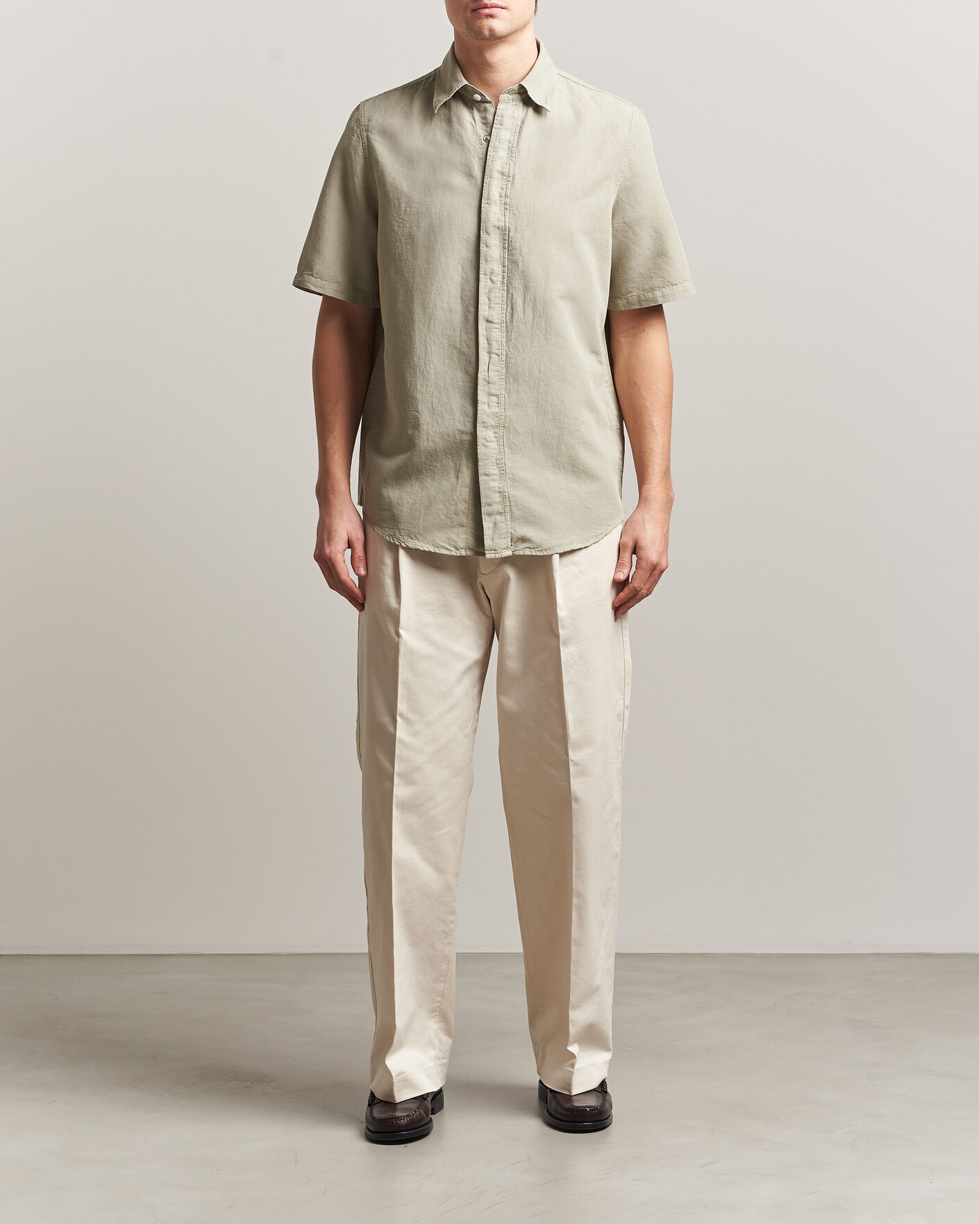 Homme | Chemises | Filippa K | Cotton/Linen Short Sleeve Shirt Light Green