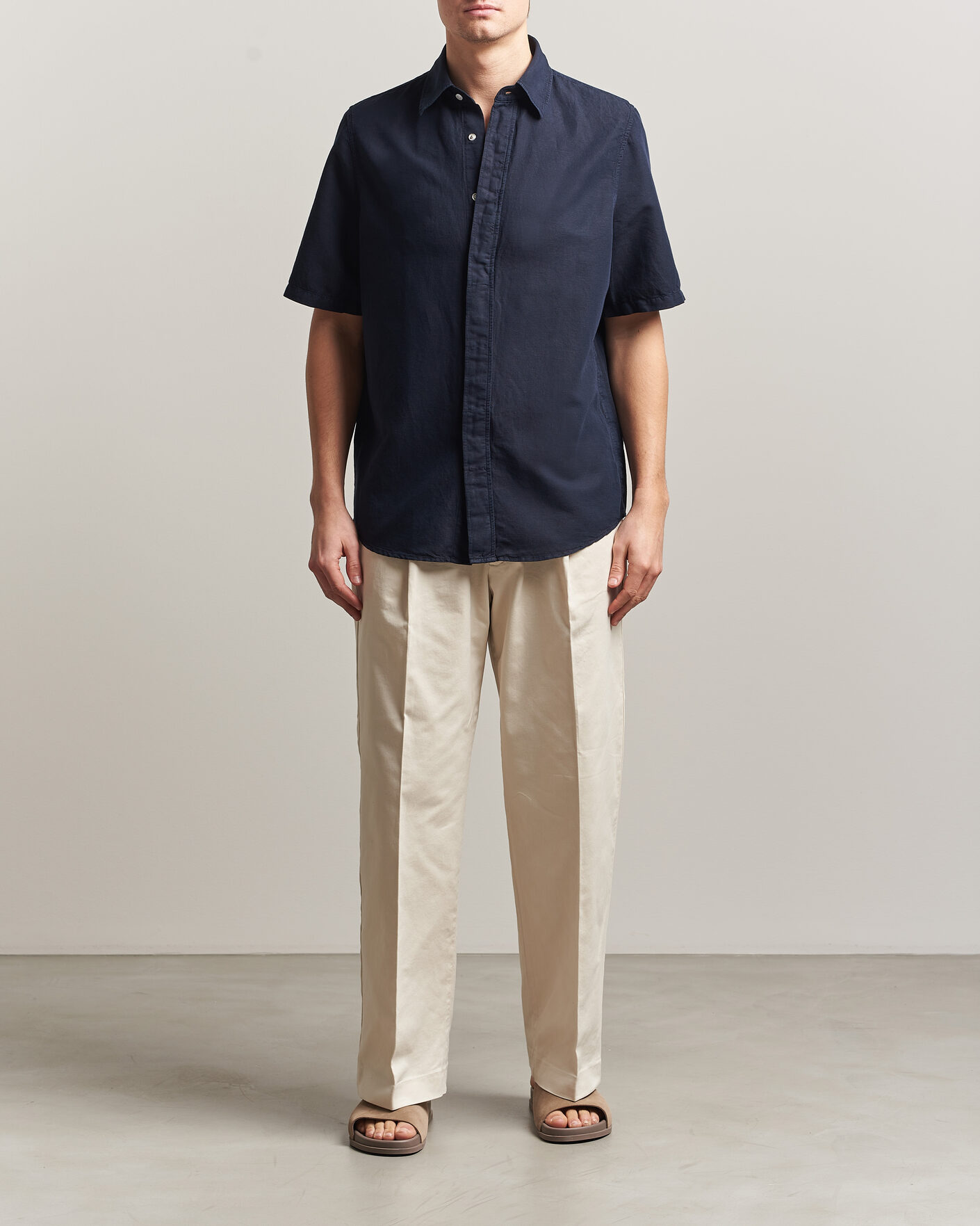 Homme | Chemises | Filippa K | Cotton/Linen Short Sleeve Shirt Navy